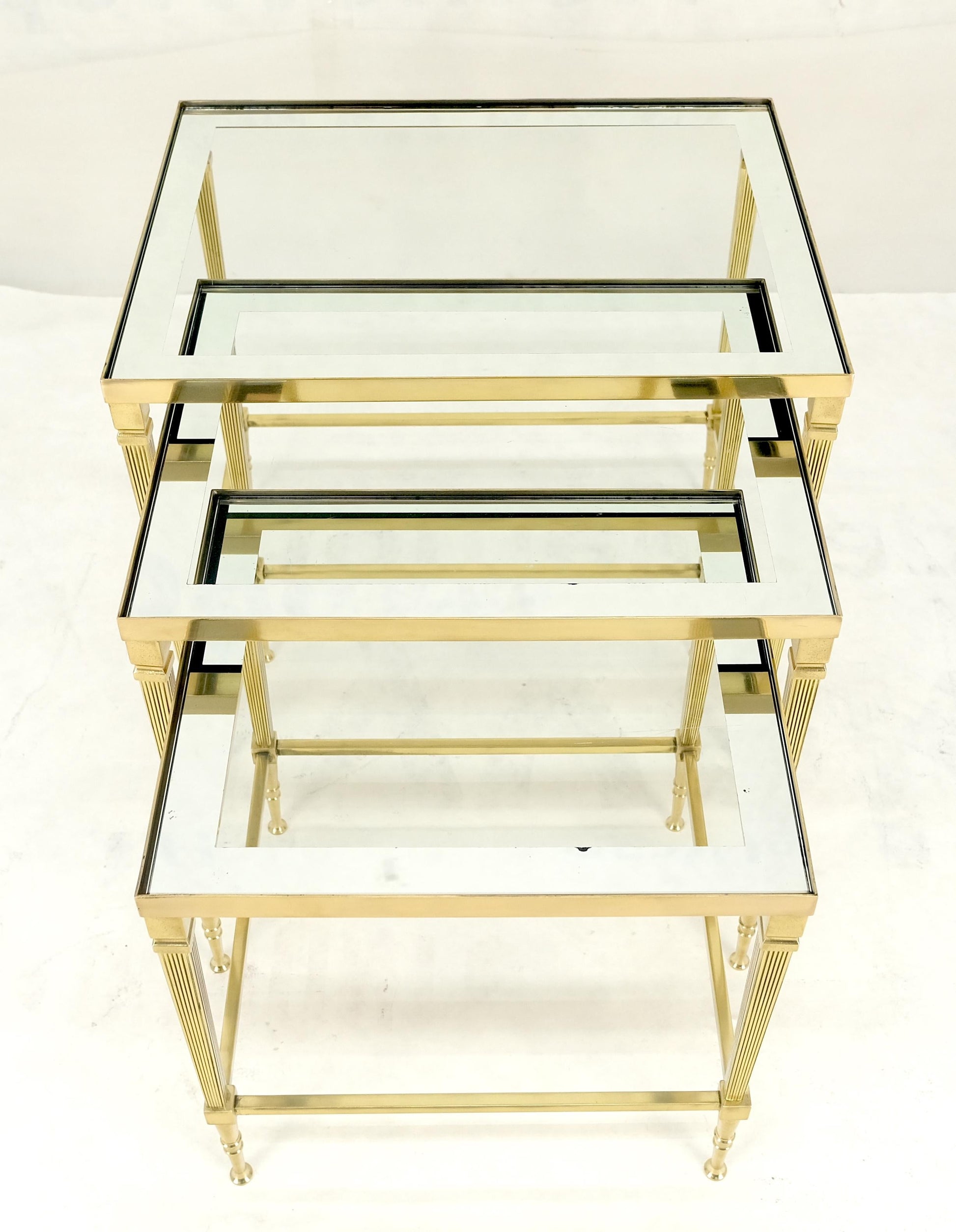 EstablishedLines Fine Polished Brass Glass Mirrored Frames Tops Nesting Side Tables Stands Redone