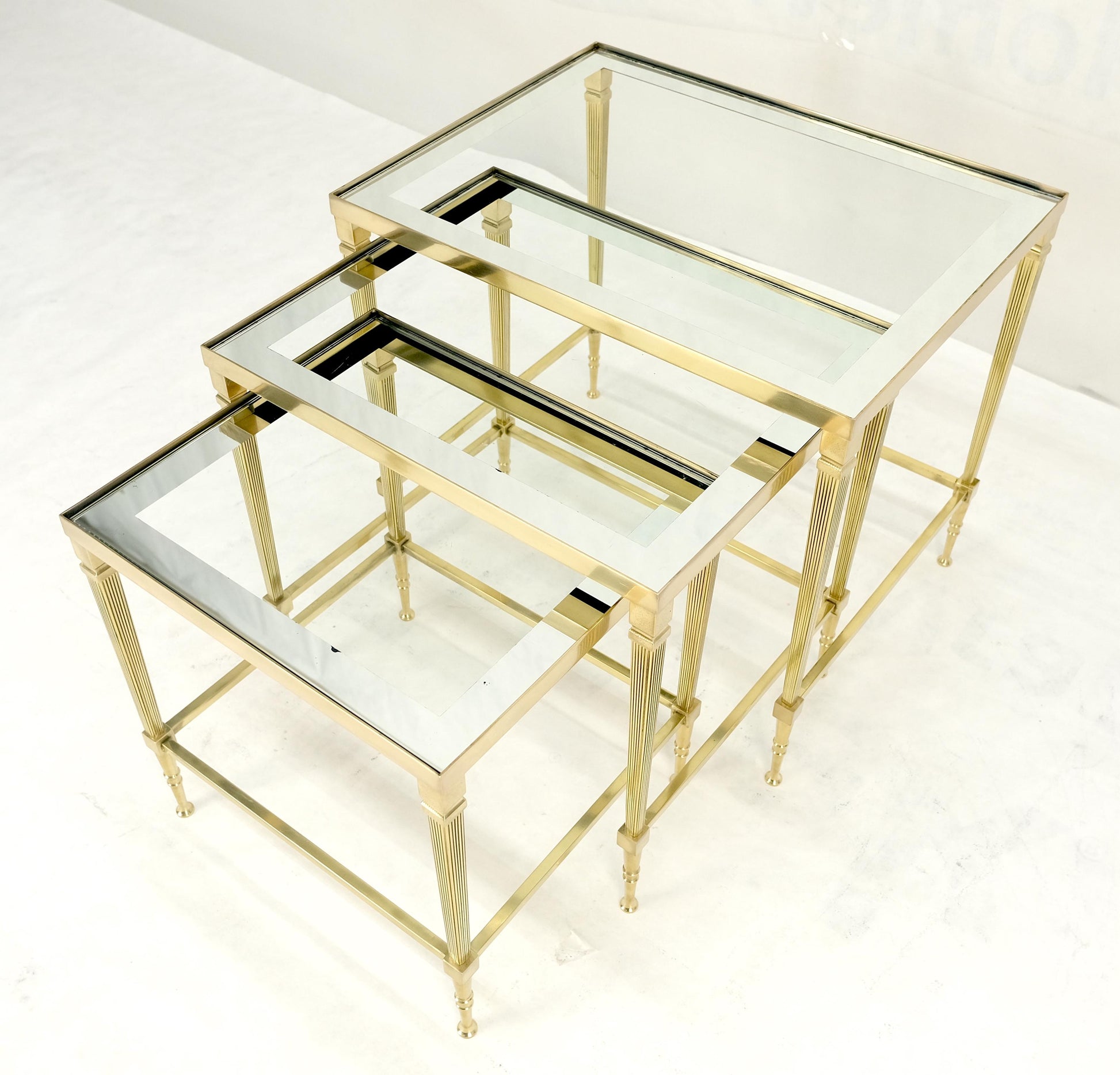 EstablishedLines Fine Polished Brass Glass Mirrored Frames Tops Nesting Side Tables Stands Redone