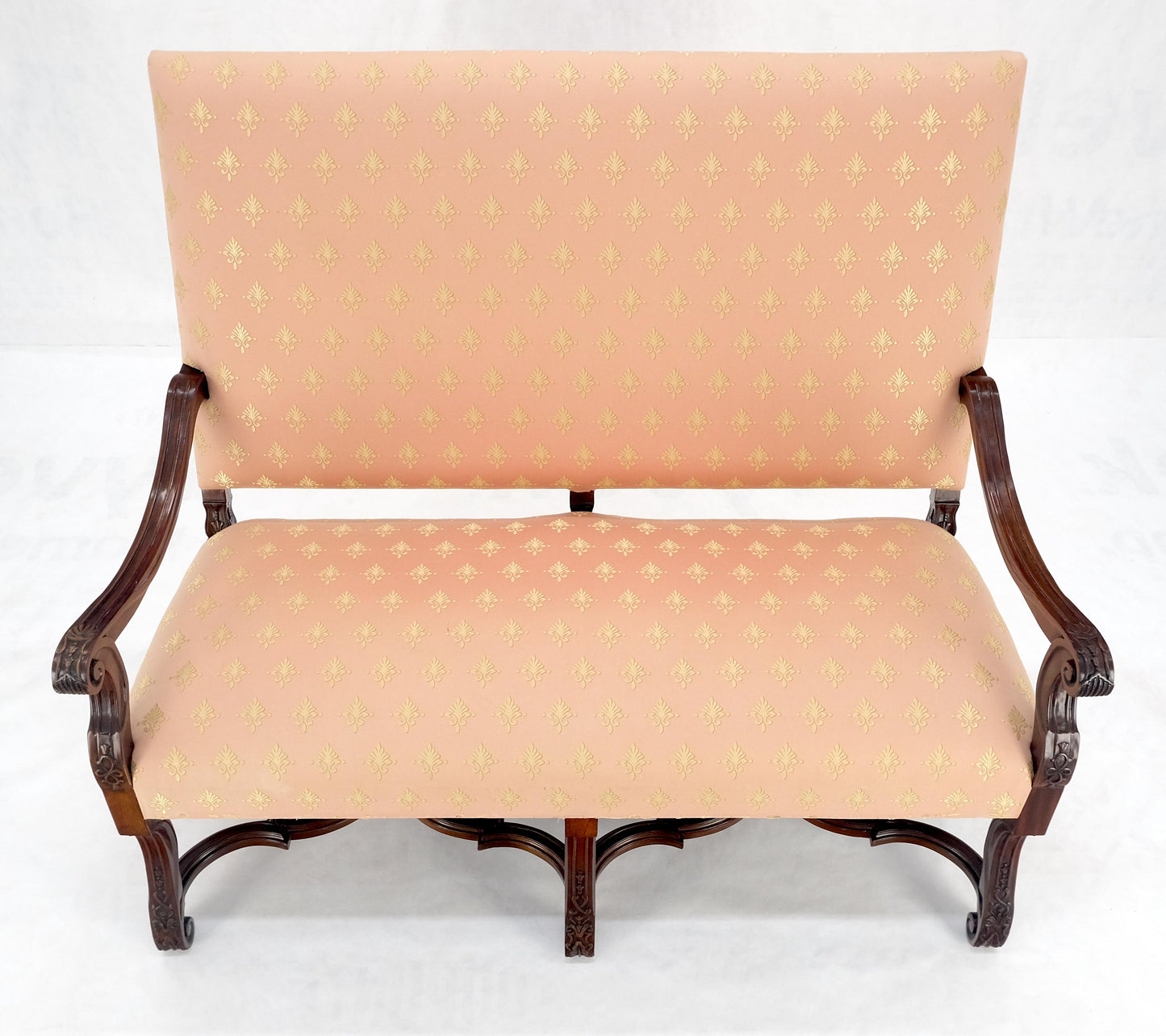EstablishedLines French Regency Carved Mahogany X Shape Stretcher Upholstered Loveseat Near MINT!
