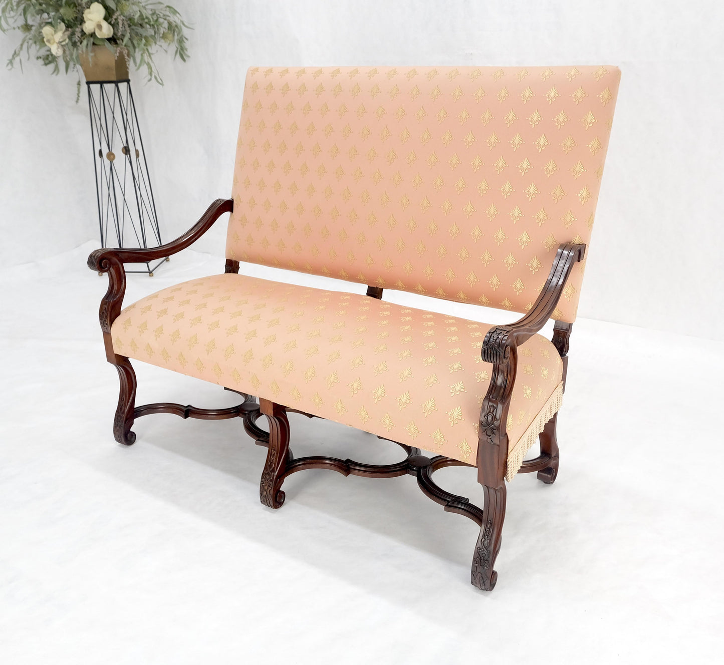 EstablishedLines French Regency Carved Mahogany X Shape Stretcher Upholstered Loveseat Near MINT!