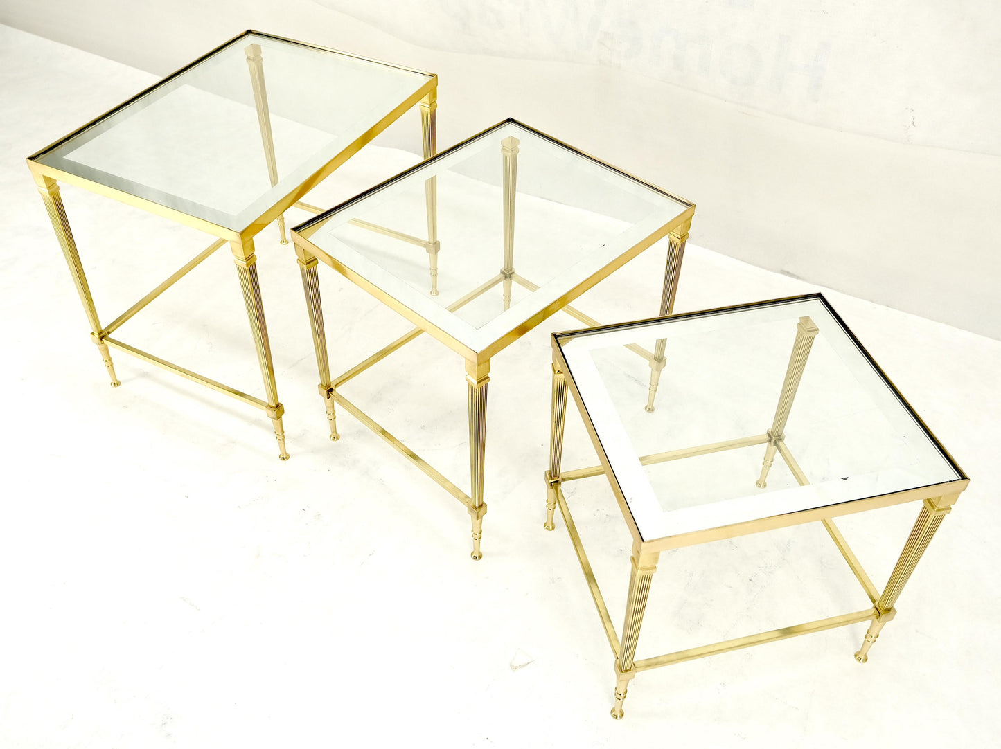 EstablishedLines Fine Polished Brass Glass Mirrored Frames Tops Nesting Side Tables Stands Redone