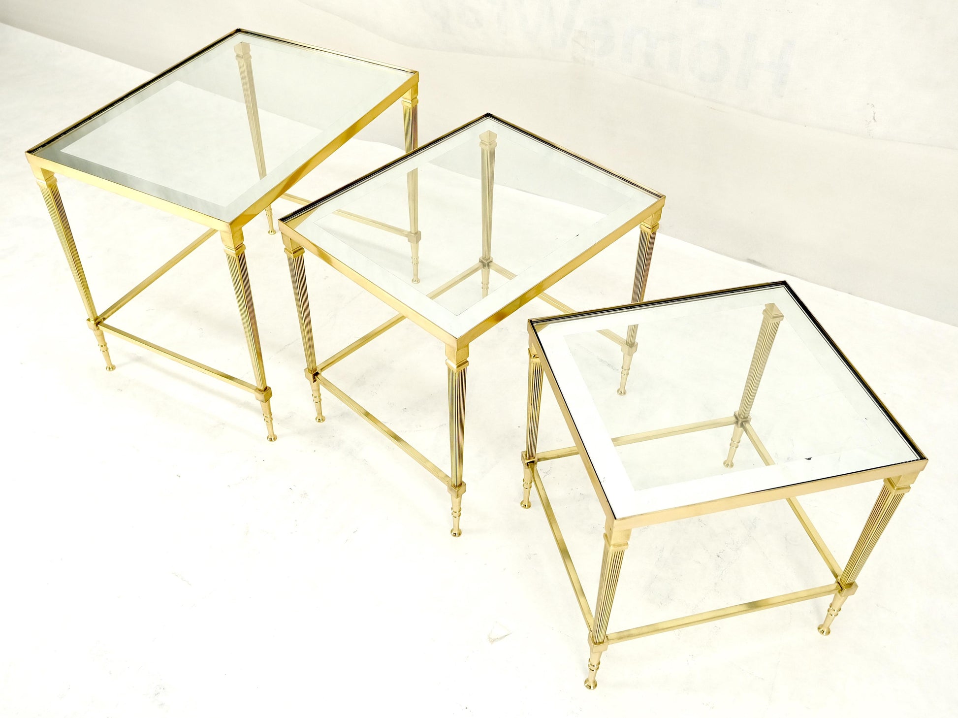 EstablishedLines Fine Polished Brass Glass Mirrored Frames Tops Nesting Side Tables Stands Redone