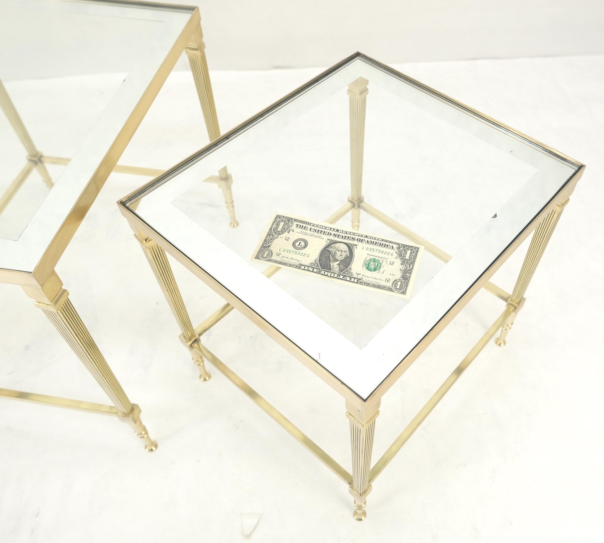EstablishedLines Fine Polished Brass Glass Mirrored Frames Tops Nesting Side Tables Stands Redone