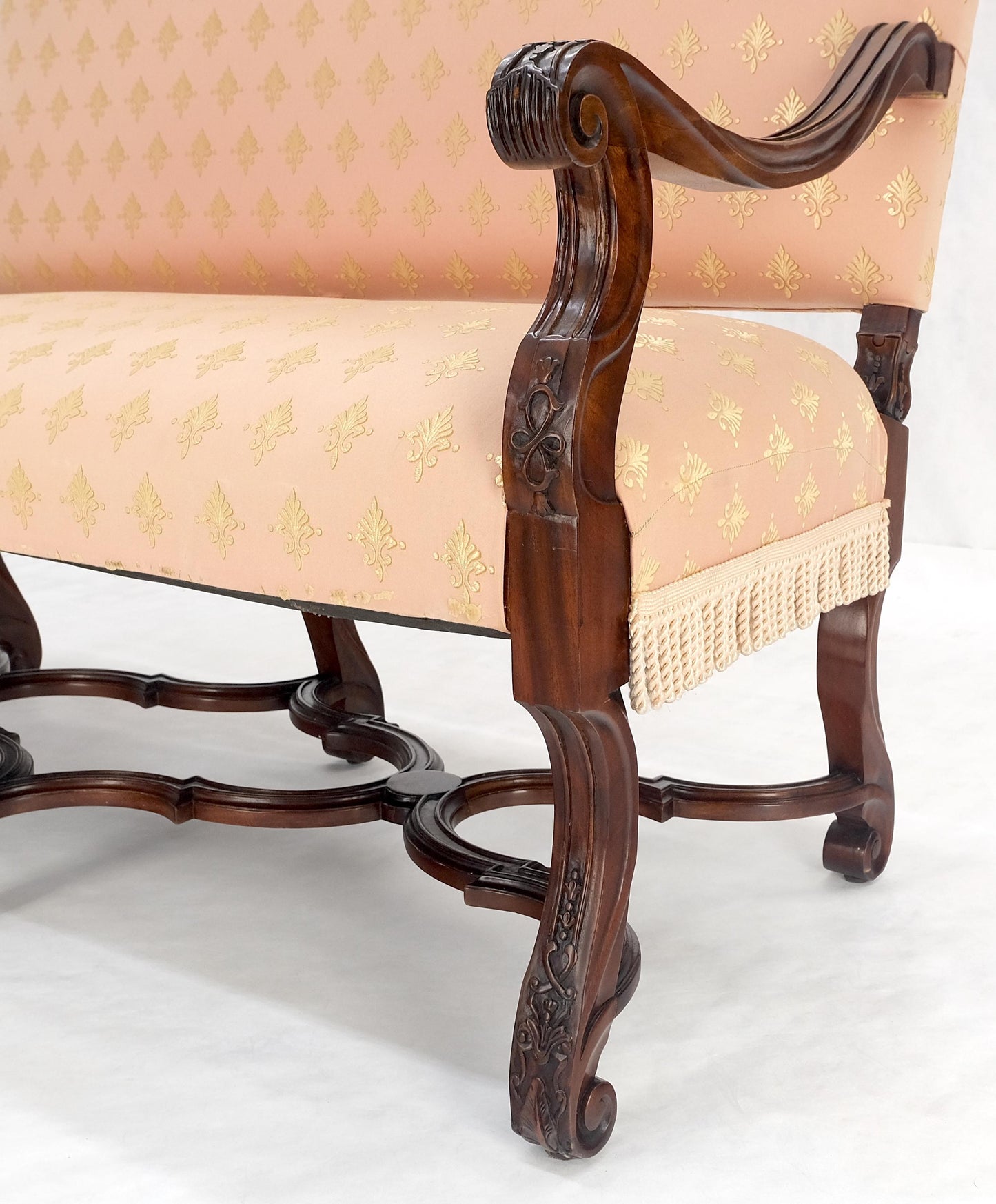 EstablishedLines French Regency Carved Mahogany X Shape Stretcher Upholstered Loveseat Near MINT!