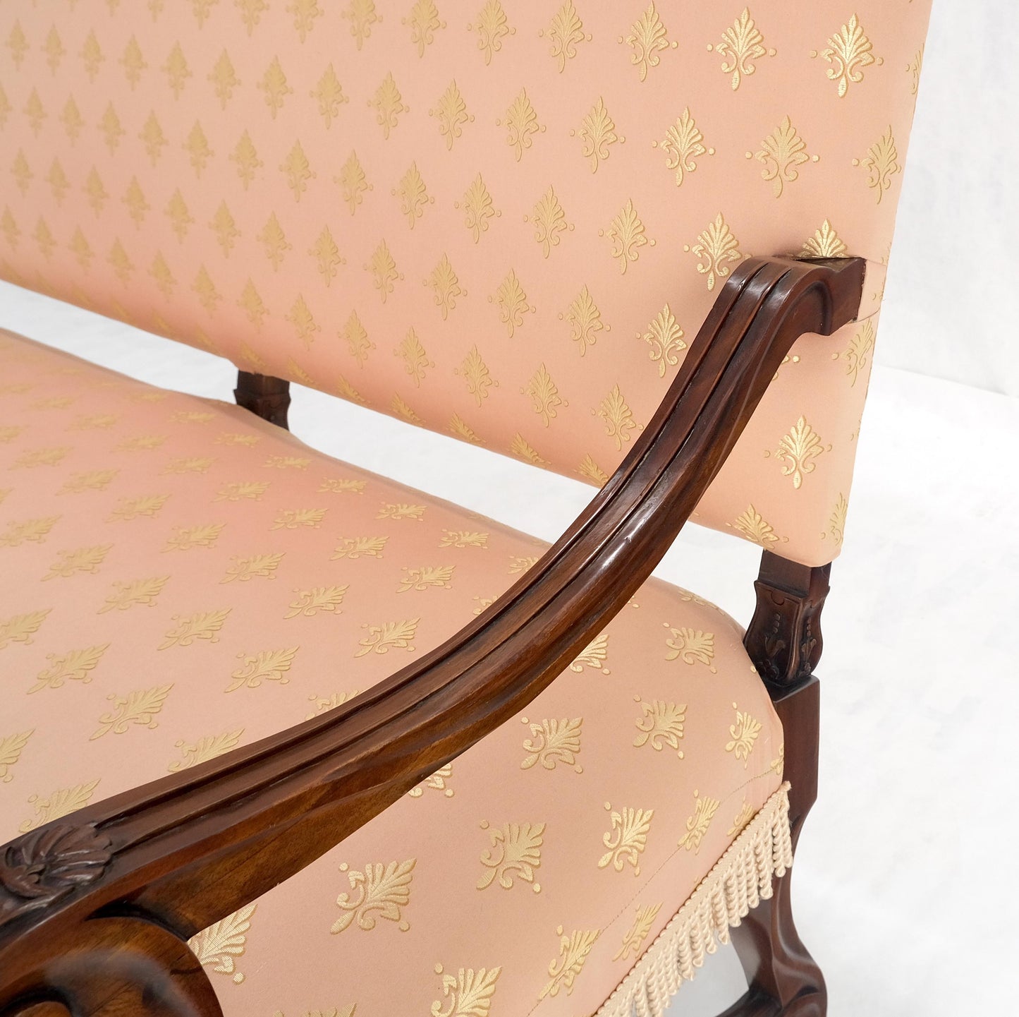 EstablishedLines French Regency Carved Mahogany X Shape Stretcher Upholstered Loveseat Near MINT!