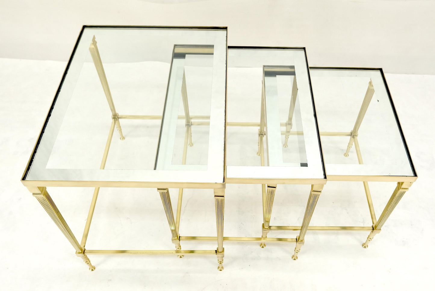 EstablishedLines Fine Polished Brass Glass Mirrored Frames Tops Nesting Side Tables Stands Redone