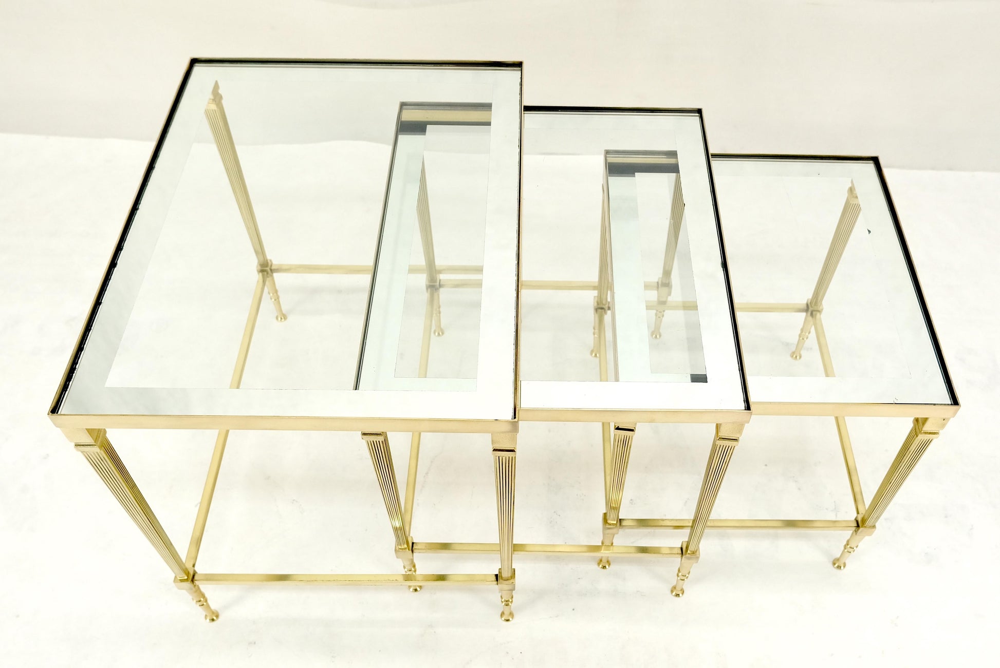 EstablishedLines Fine Polished Brass Glass Mirrored Frames Tops Nesting Side Tables Stands Redone