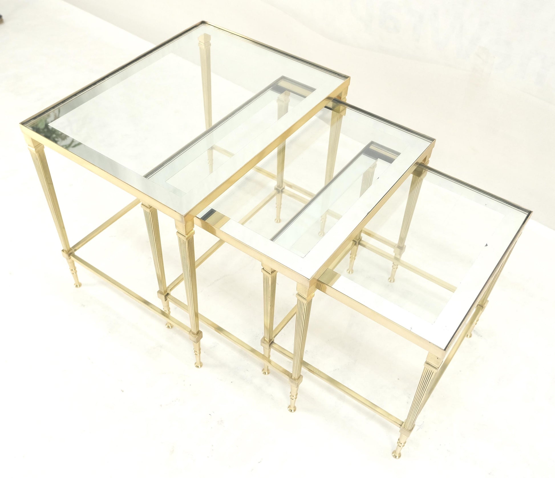 EstablishedLines Fine Polished Brass Glass Mirrored Frames Tops Nesting Side Tables Stands Redone