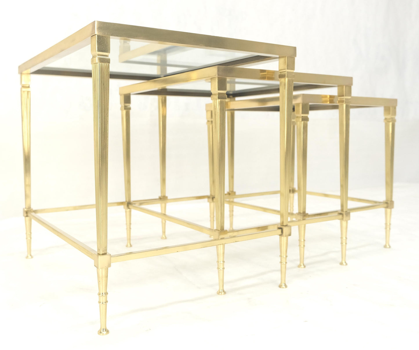 EstablishedLines Fine Polished Brass Glass Mirrored Frames Tops Nesting Side Tables Stands Redone
