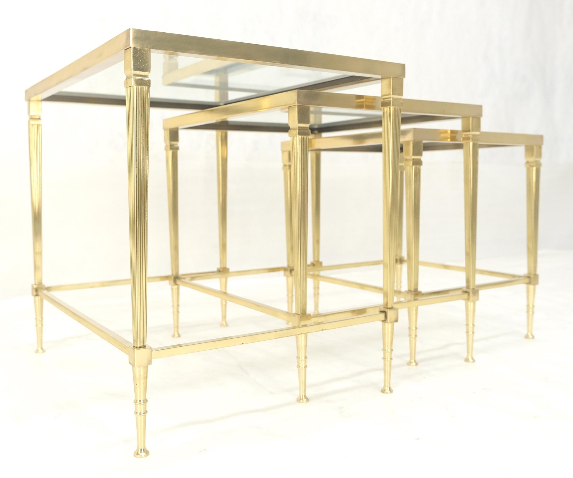 EstablishedLines Fine Polished Brass Glass Mirrored Frames Tops Nesting Side Tables Stands Redone
