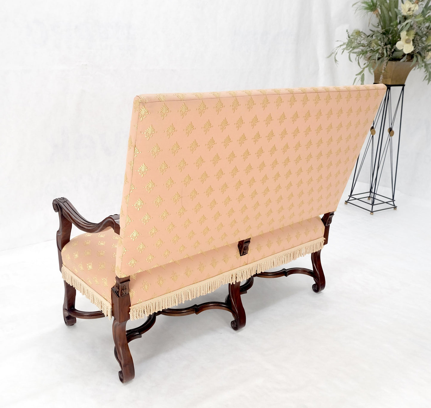 EstablishedLines French Regency Carved Mahogany X Shape Stretcher Upholstered Loveseat Near MINT!