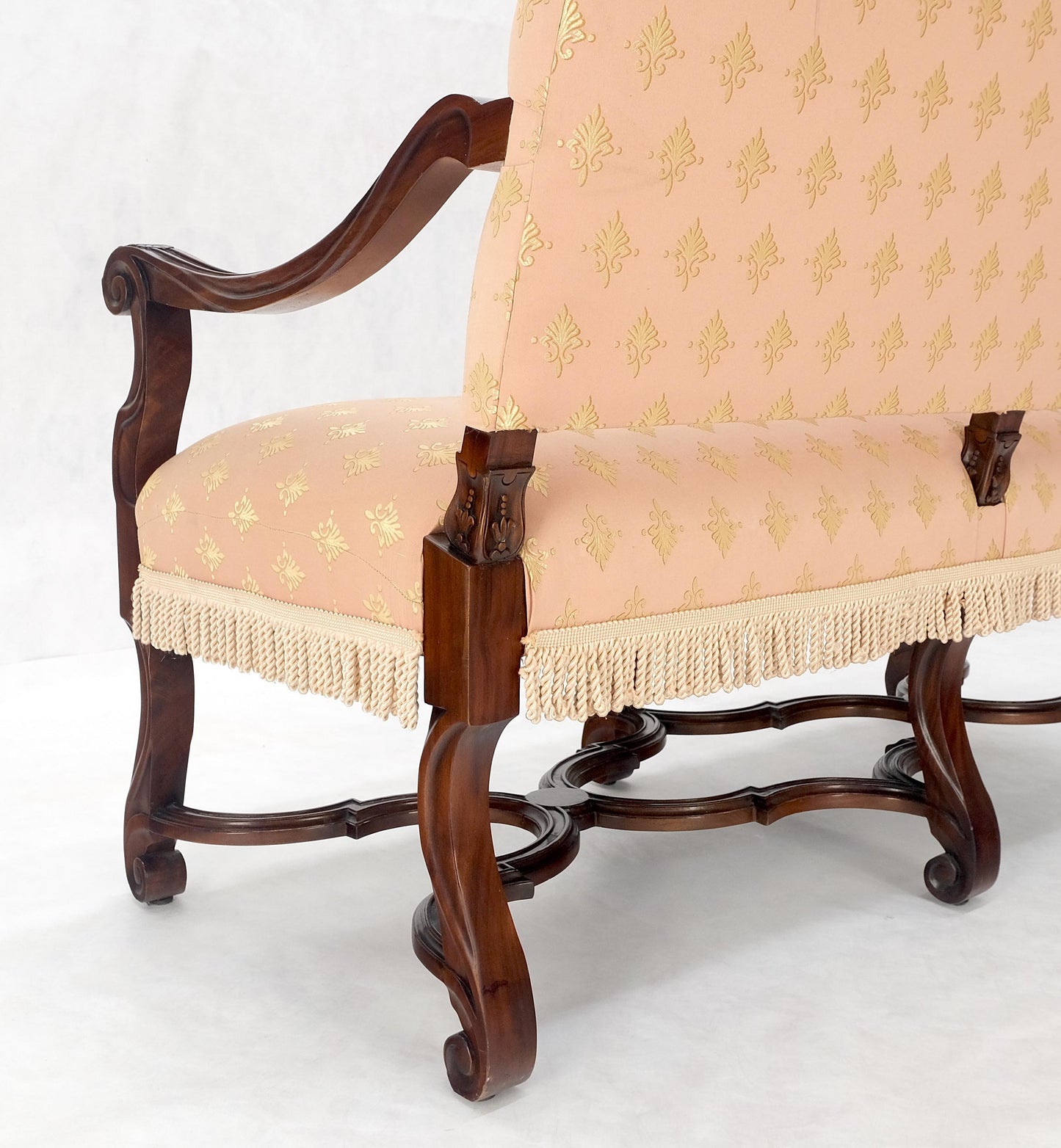 EstablishedLines French Regency Carved Mahogany X Shape Stretcher Upholstered Loveseat Near MINT!