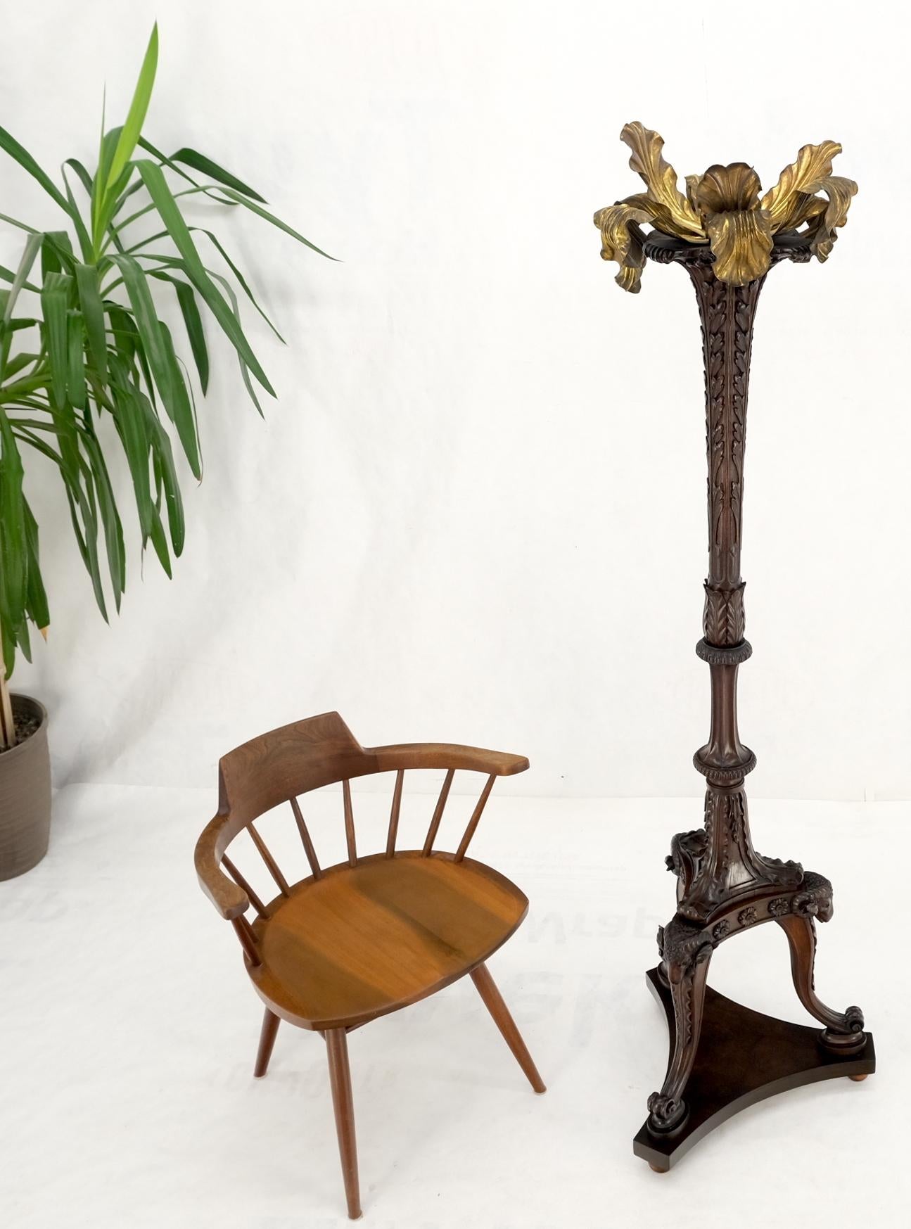 EstablishedLines Very Fine Carved Mahogany Rams Heads Floor lamp Base Gold Leaf Leafs Horner Attr