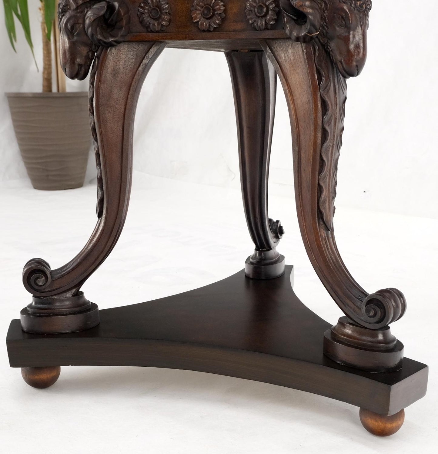 EstablishedLines Very Fine Carved Mahogany Rams Heads Floor lamp Base Gold Leaf Leafs Horner Attr