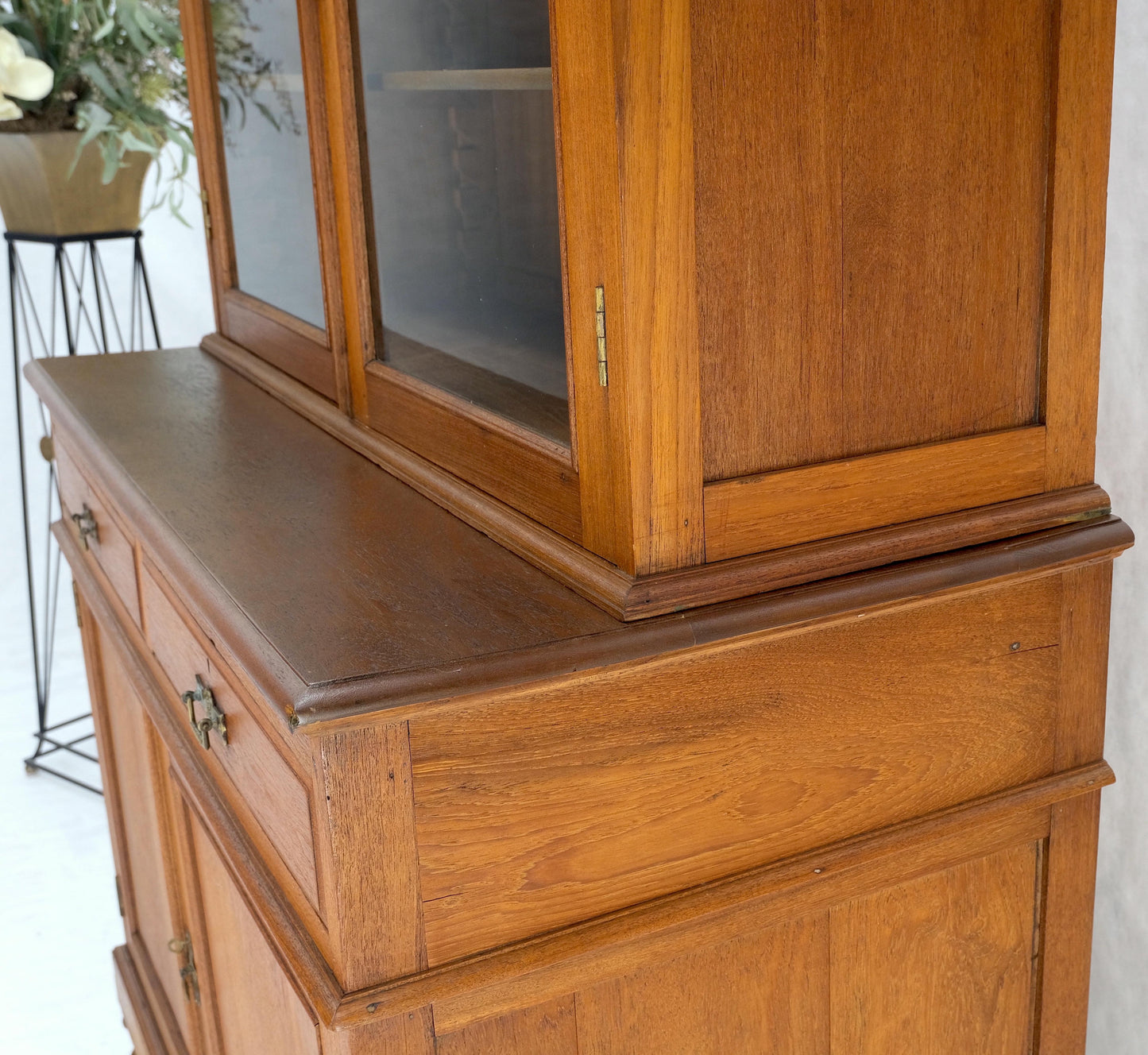 EstablishedLines All Solid Teak Asian 1940s Carved Two Part Cupboard Hutch Breakfront Mint!