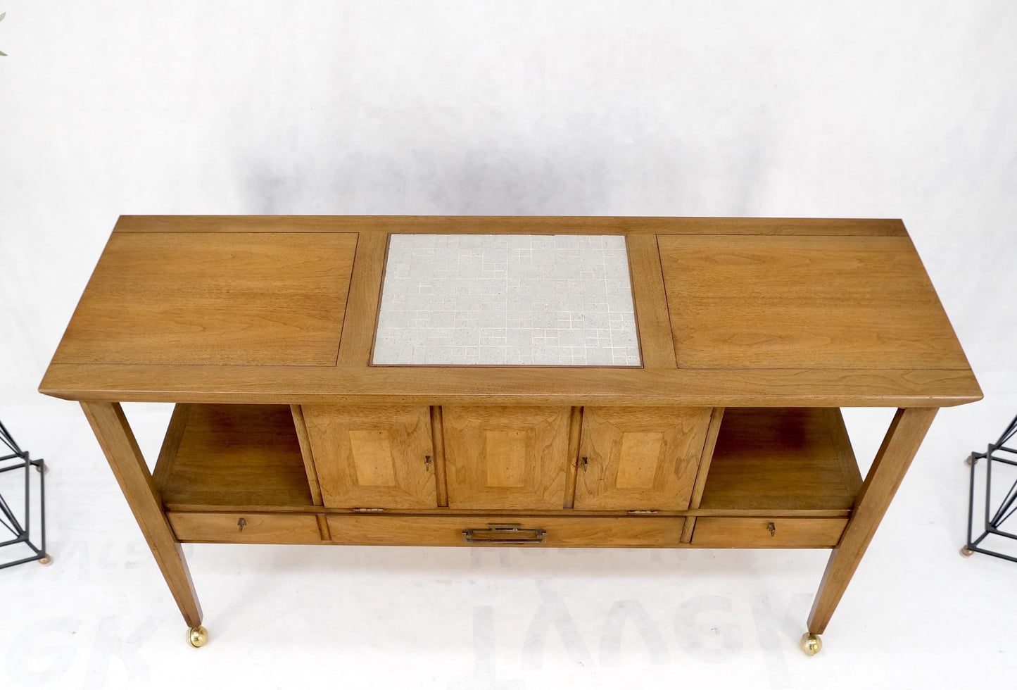 EstablishedLines Travertine Fliptop Insert Drop Front Door 3 Drawers Server Credenza Console