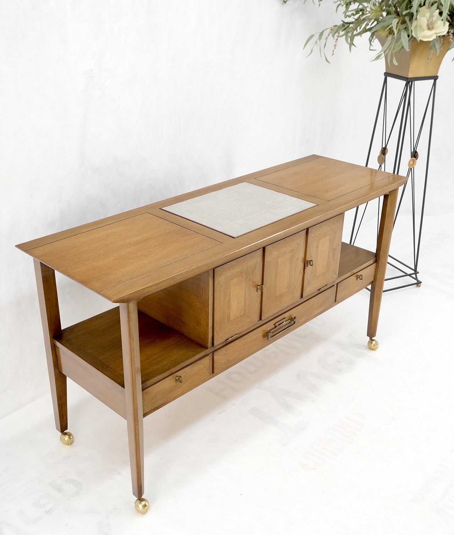 EstablishedLines Travertine Fliptop Insert Drop Front Door 3 Drawers Server Credenza Console