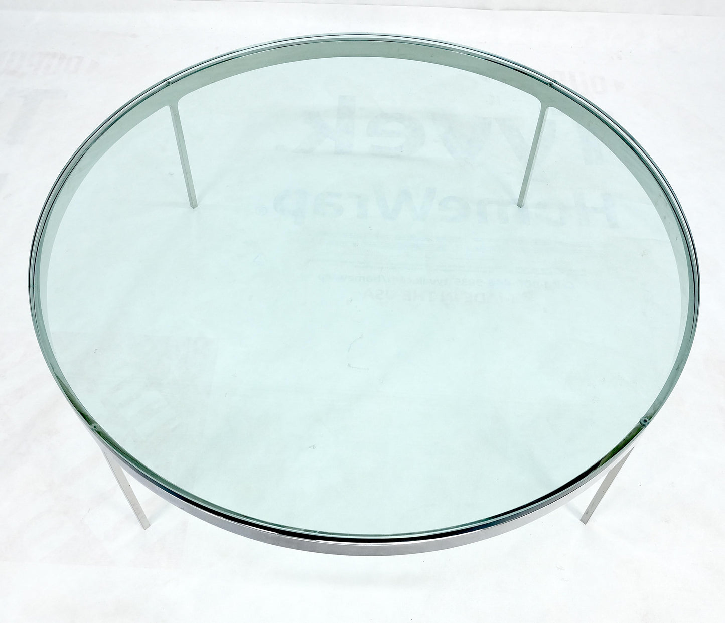 EstablishedLines Bauhaus 3/4" Thick Glass Top Round Stainless Steel Base Coffee Center Table MINT