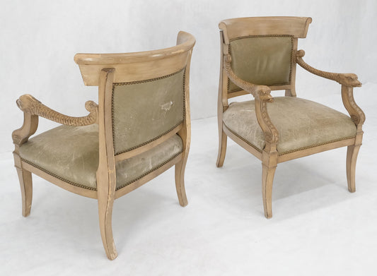 EstablishedLines Carved Dolphins Shape Arms Rounded Back Lounge Chairs Leather Upholstery AS IS