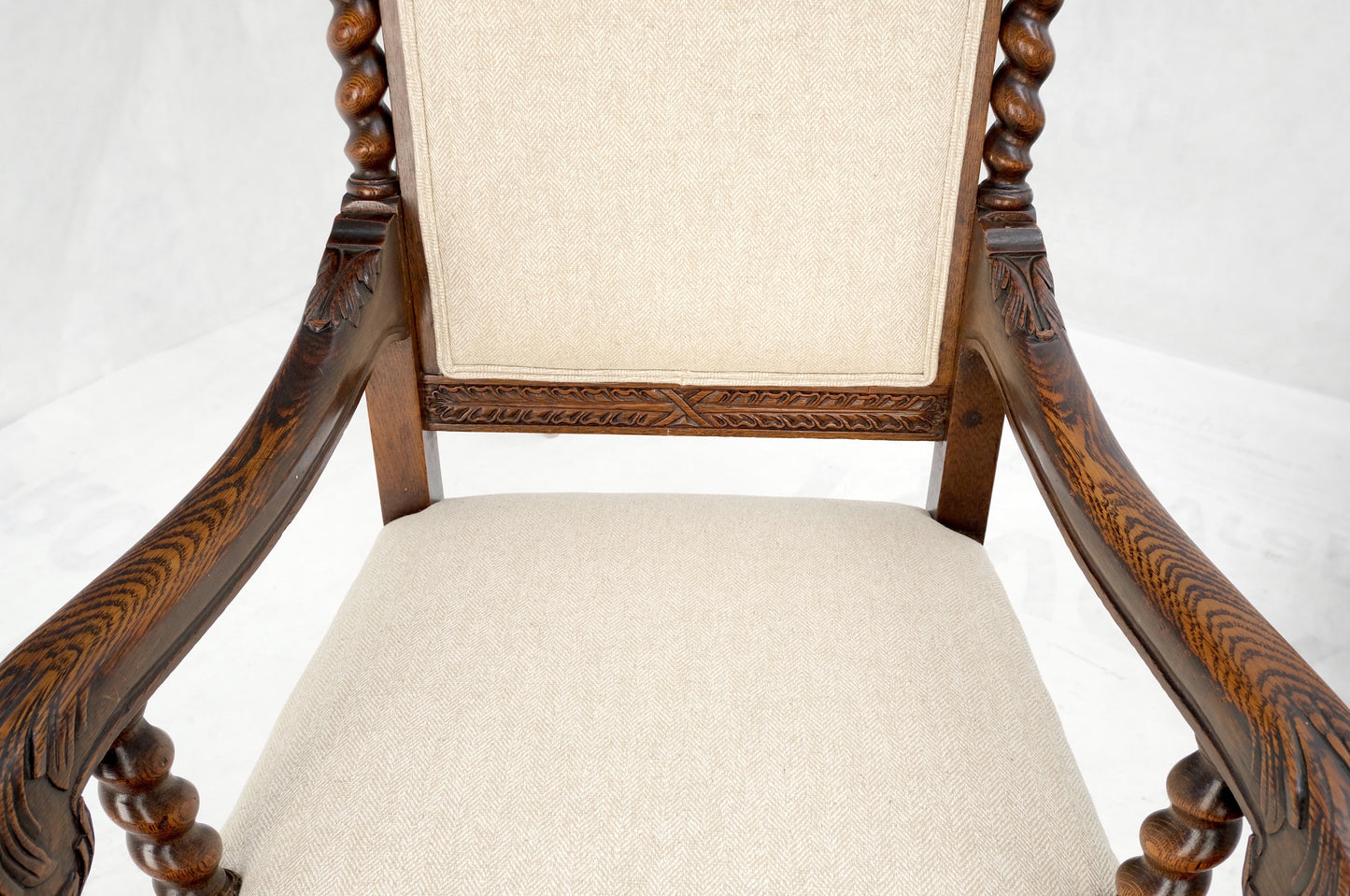 EstablishedLines 6 Fine Carved Oak Lion Heads Twisted Legs New Upholstery Jacobean Dining Chairs