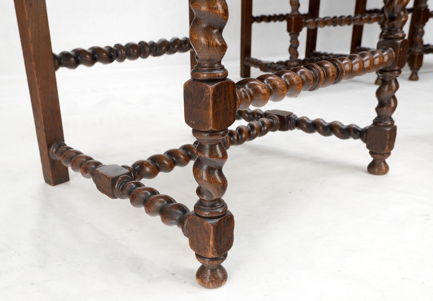EstablishedLines 6 Fine Carved Oak Lion Heads Twisted Legs New Upholstery Jacobean Dining Chairs