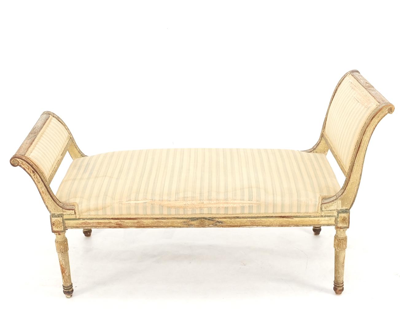 EstablishedLines 19th Century French Empire Reclining Arm Bench Recamier Carved Old Distressed