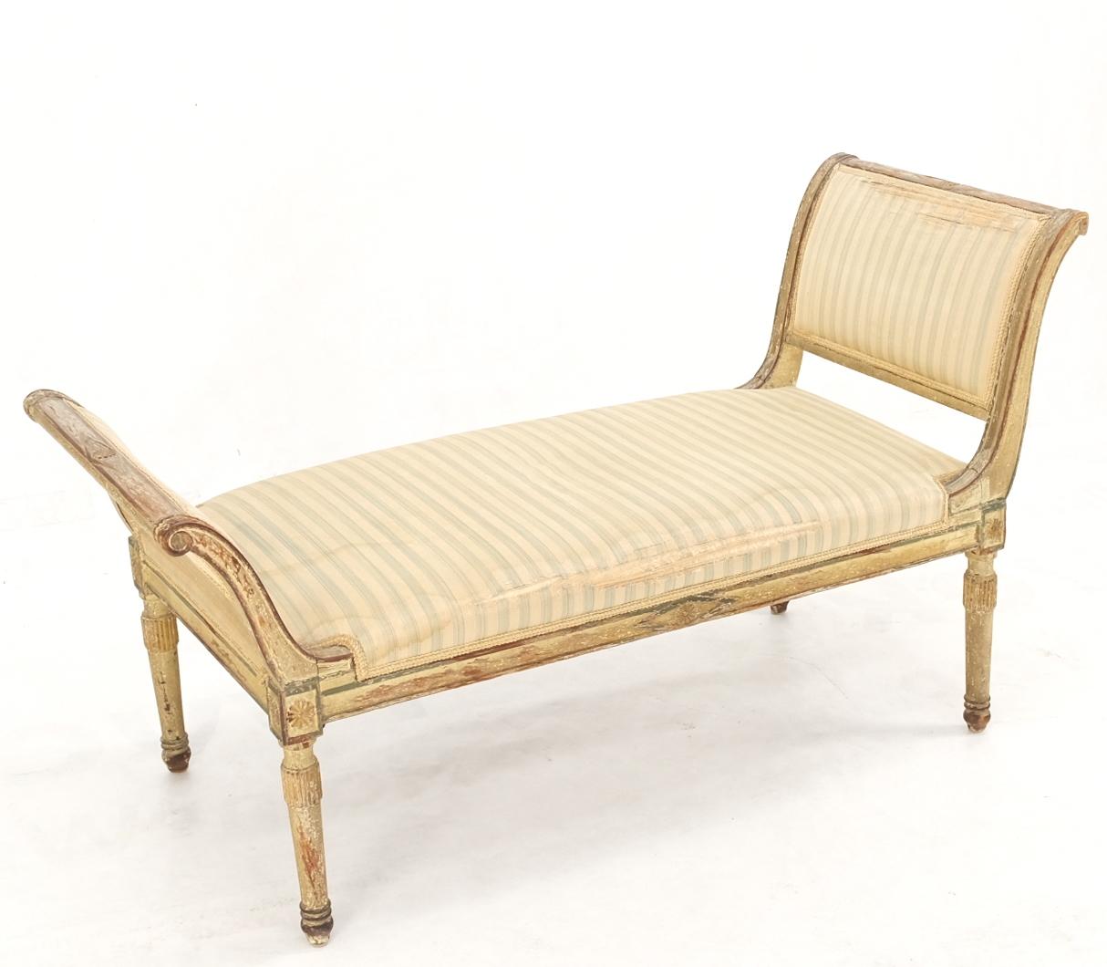 EstablishedLines 19th Century French Empire Reclining Arm Bench Recamier Carved Old Distressed