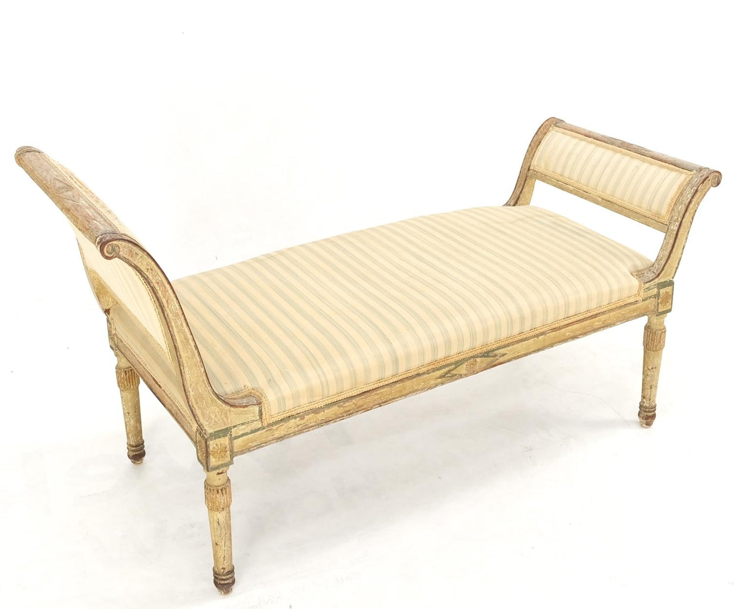 EstablishedLines 19th Century French Empire Reclining Arm Bench Recamier Carved Old Distressed