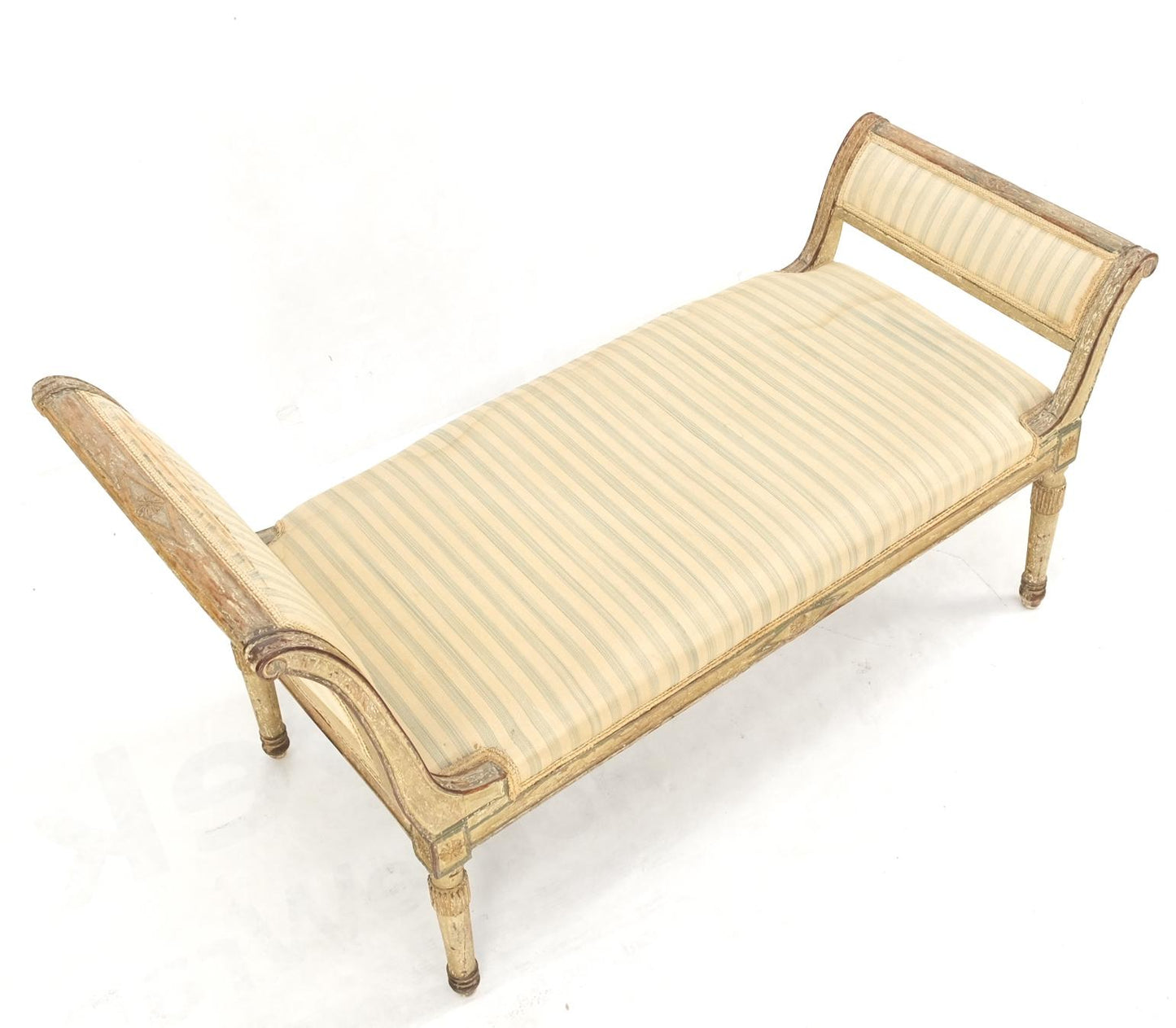 EstablishedLines 19th Century French Empire Reclining Arm Bench Recamier Carved Old Distressed