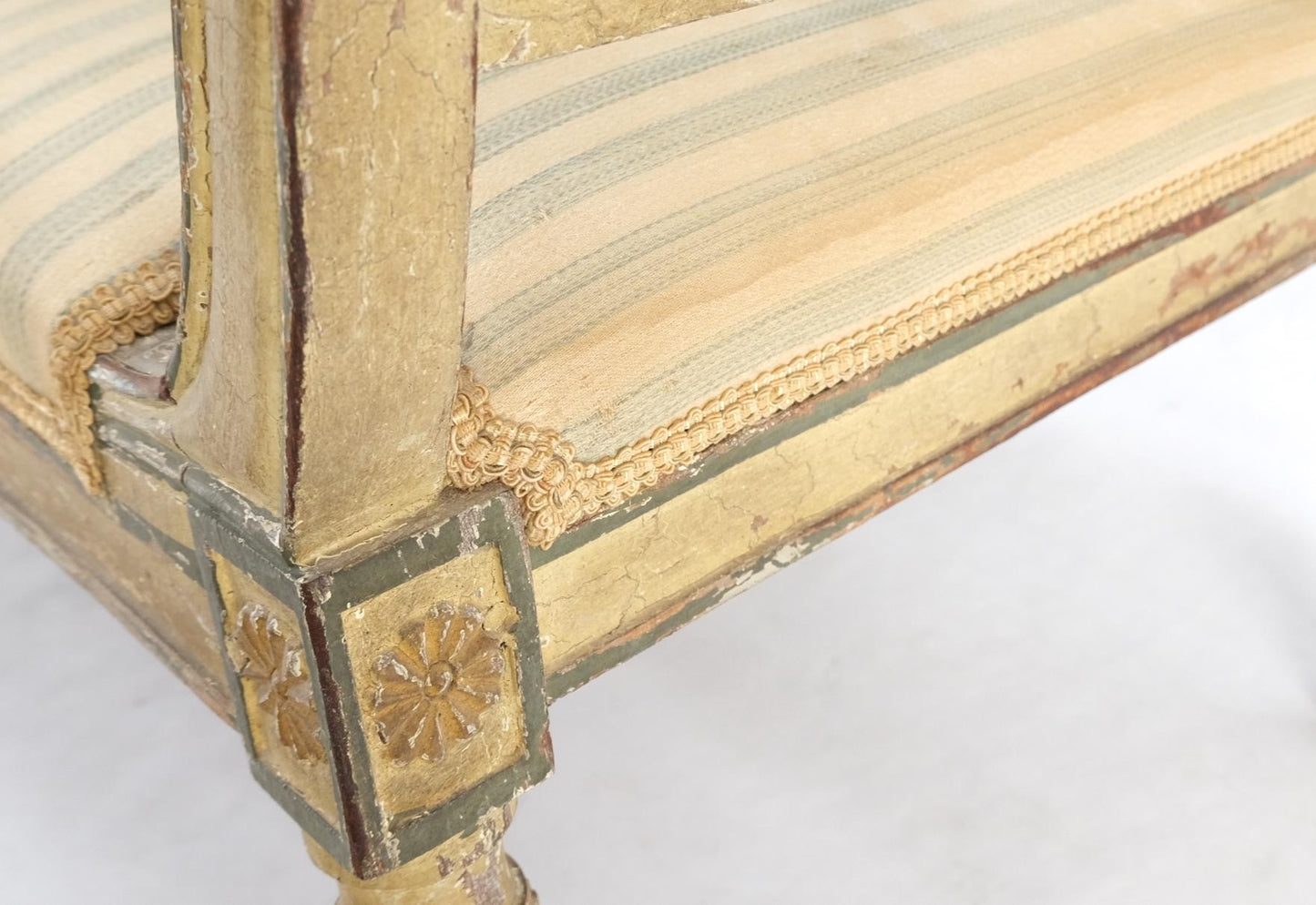 EstablishedLines 19th Century French Empire Reclining Arm Bench Recamier Carved Old Distressed