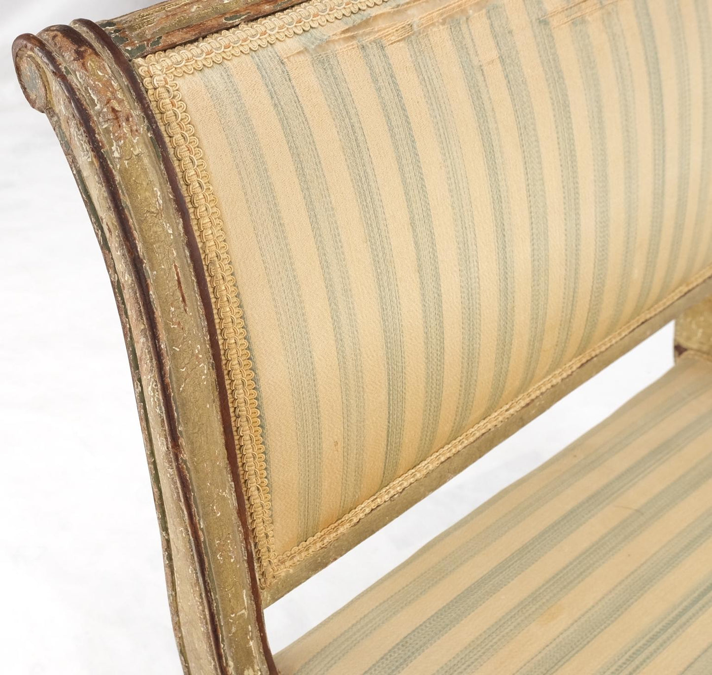 EstablishedLines 19th Century French Empire Reclining Arm Bench Recamier Carved Old Distressed