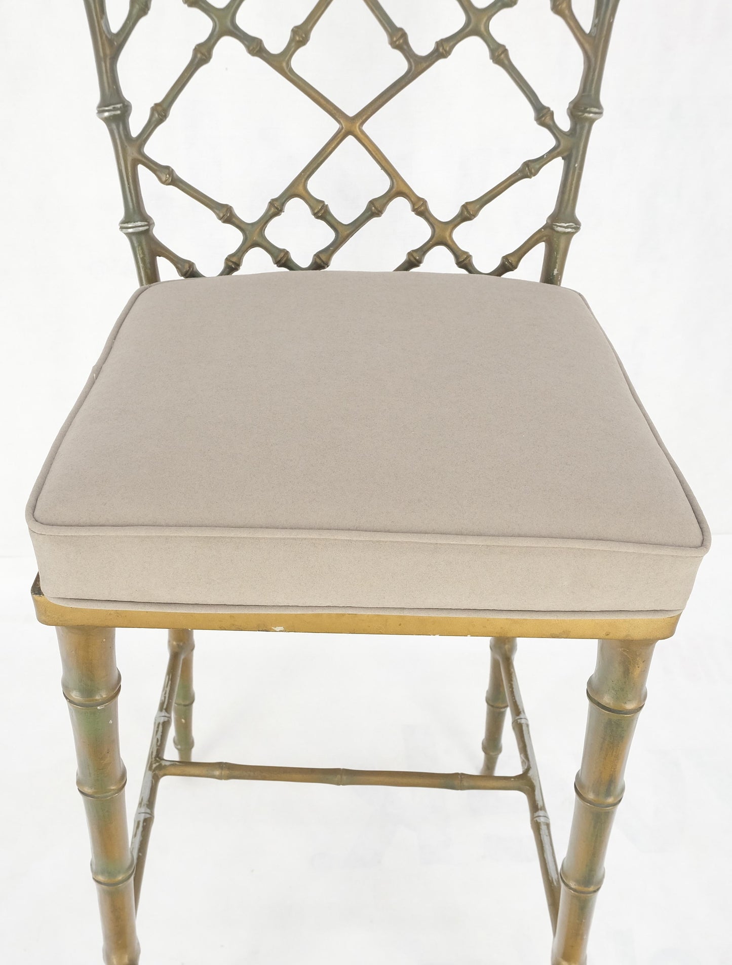EstablishedLines Cast Aluminum set of 3 Faux Bamboo Bar Stools New Alcantera Fabric Upholstery
