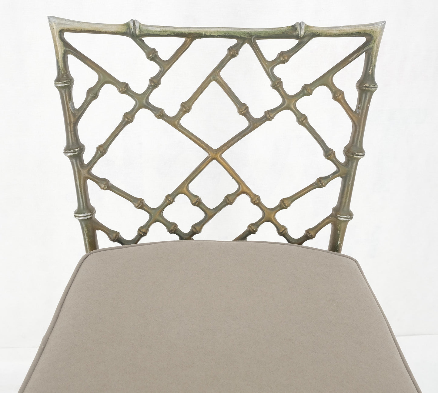 EstablishedLines Cast Aluminum set of 3 Faux Bamboo Bar Stools New Alcantera Fabric Upholstery