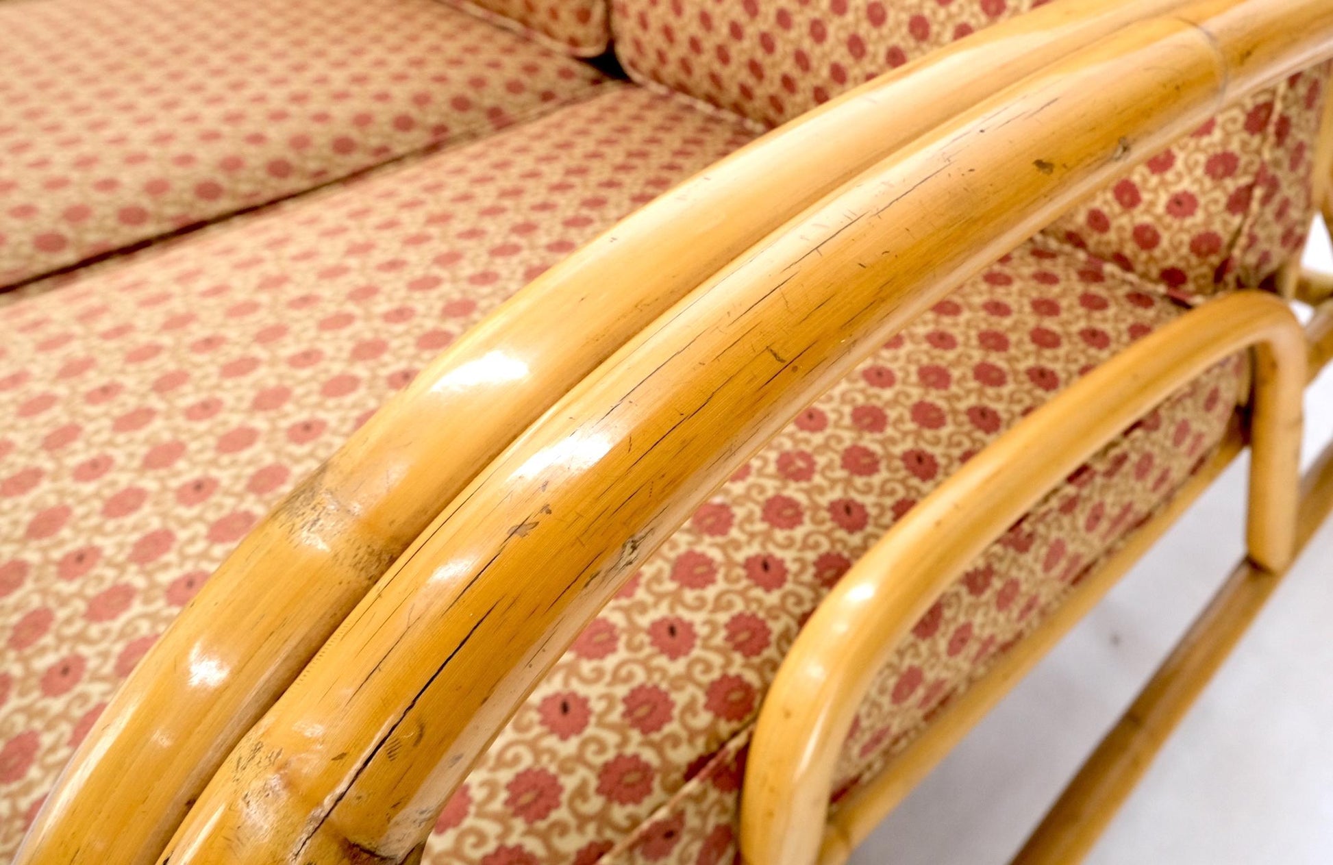 EstablishedLines 5 Pieces Set of Mid Century Rattan Bamboo Sectional Sofa & Arm Longe Chair Mint