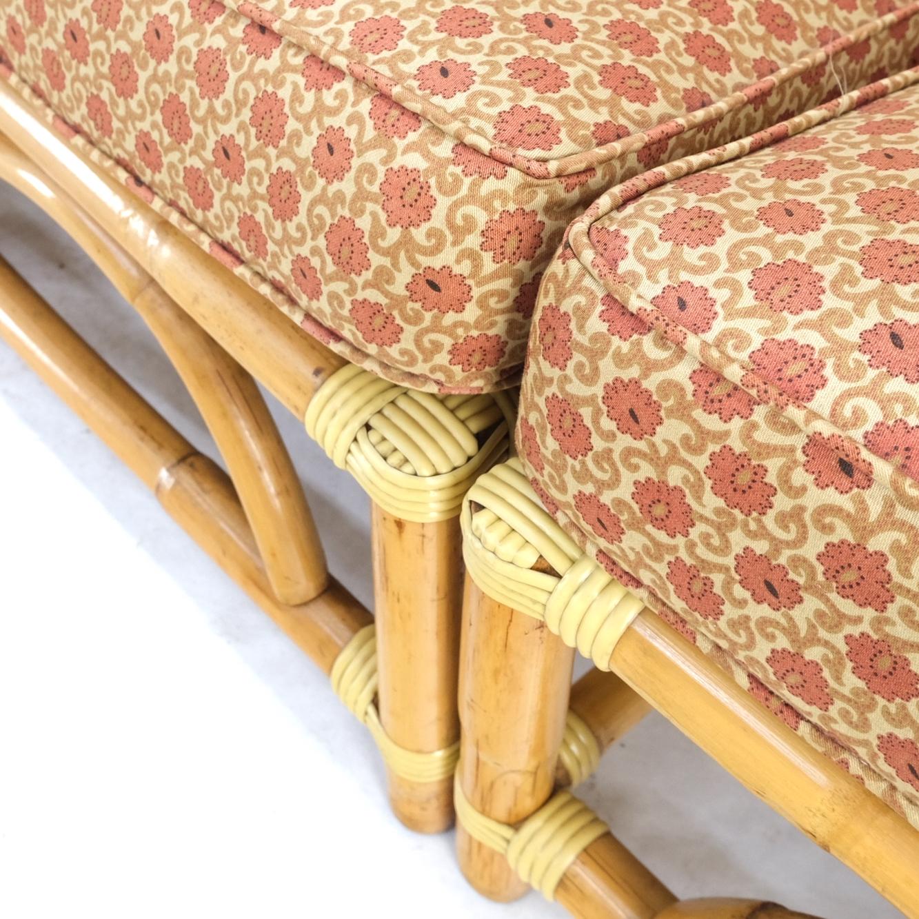 EstablishedLines 5 Pieces Set of Mid Century Rattan Bamboo Sectional Sofa & Arm Longe Chair Mint