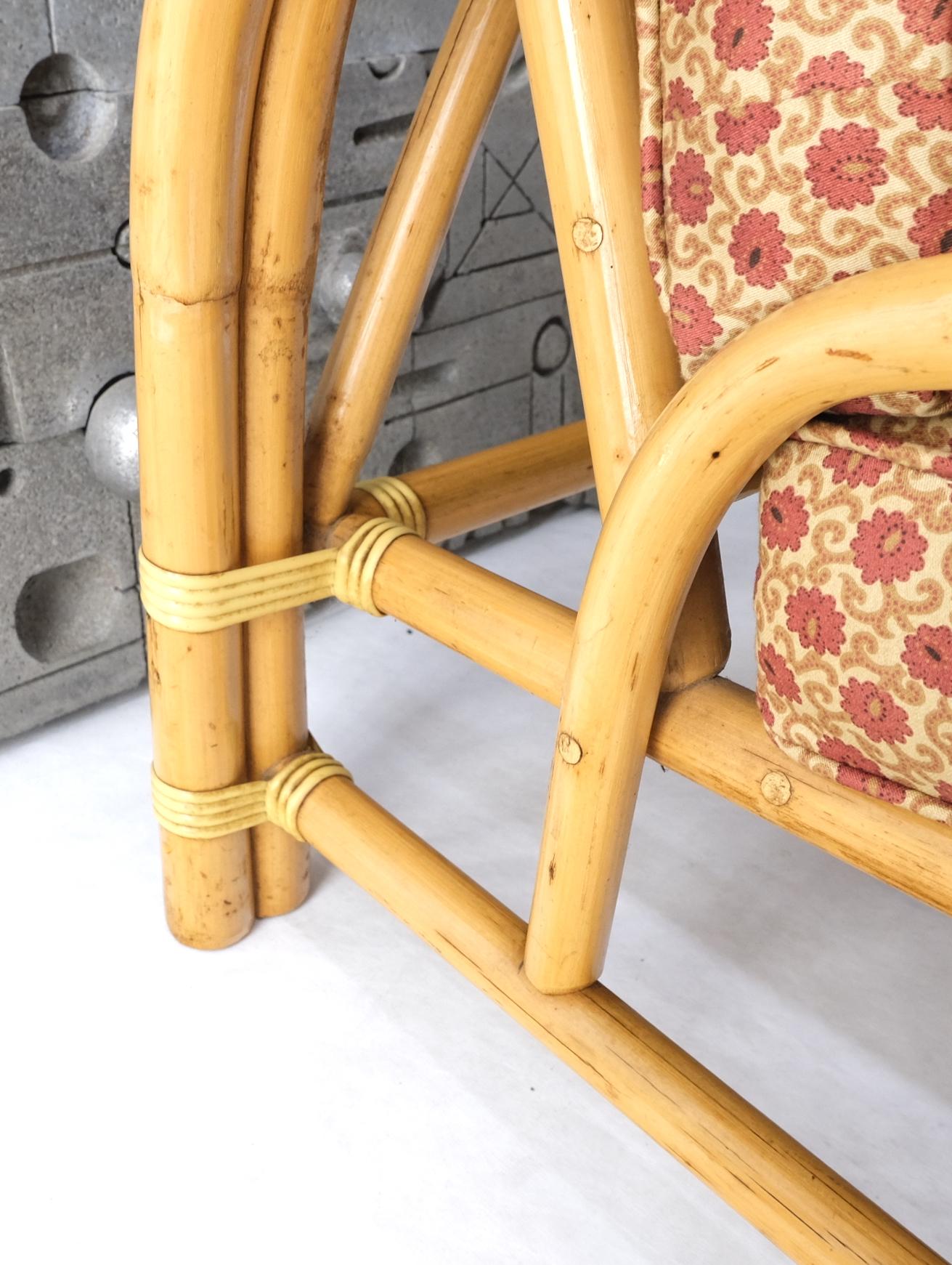 EstablishedLines 5 Pieces Set of Mid Century Rattan Bamboo Sectional Sofa & Arm Longe Chair Mint