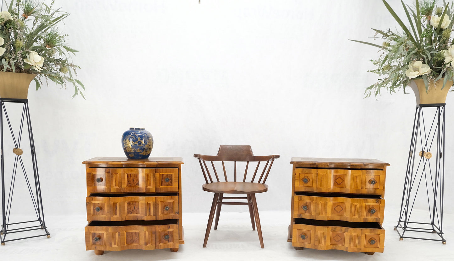 EstablishedLines Pair of Fine Italian Inlaid Three Drawers Banded Tops Nightstands Small Dresser