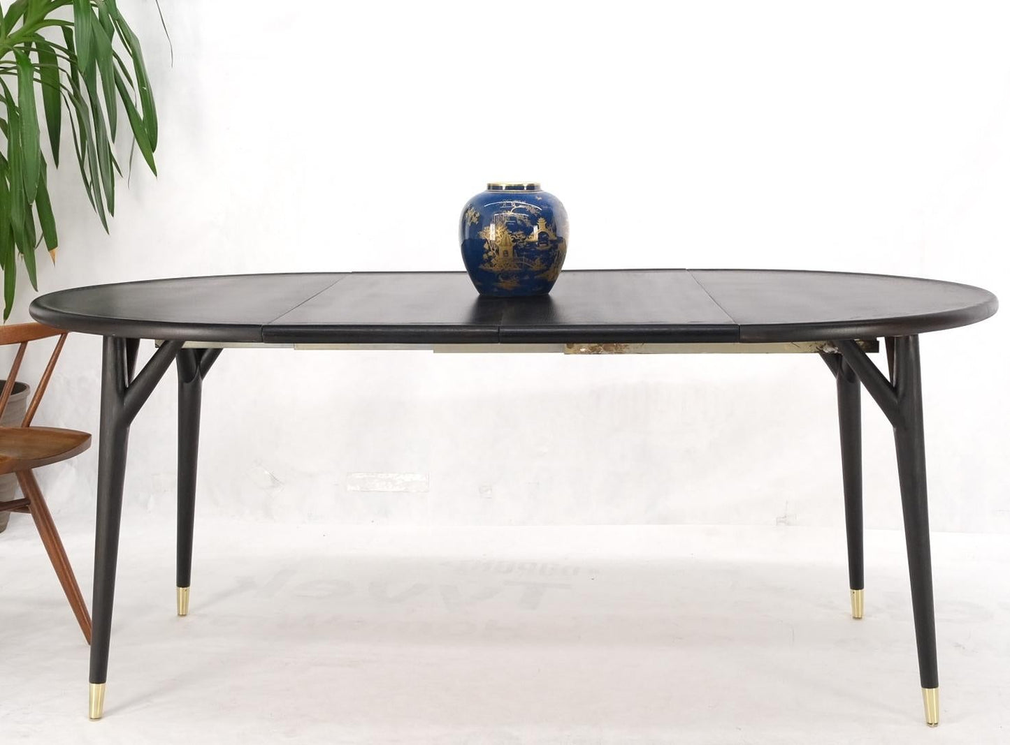 EstablishedLines Round Mid Century Ebonized Oak Dining Table w/ Two Leafs Jack Van der Molen MINT