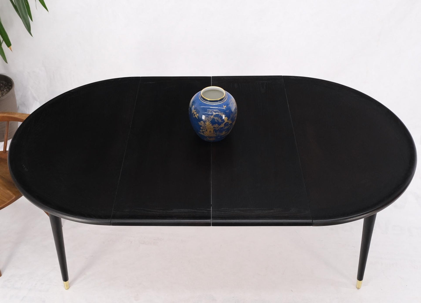 EstablishedLines Round Mid Century Ebonized Oak Dining Table w/ Two Leafs Jack Van der Molen MINT