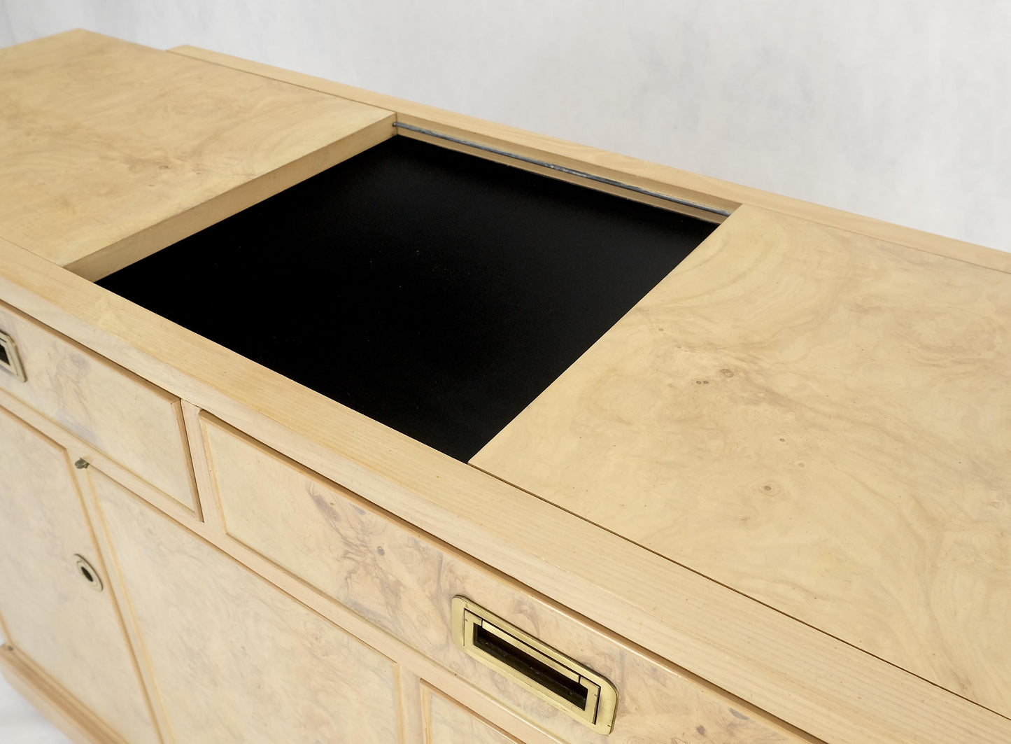 EstablishedLines White Wash Pickled Burl Wood Expandable Liquor Cabinet on Wheels Campaign Pulls