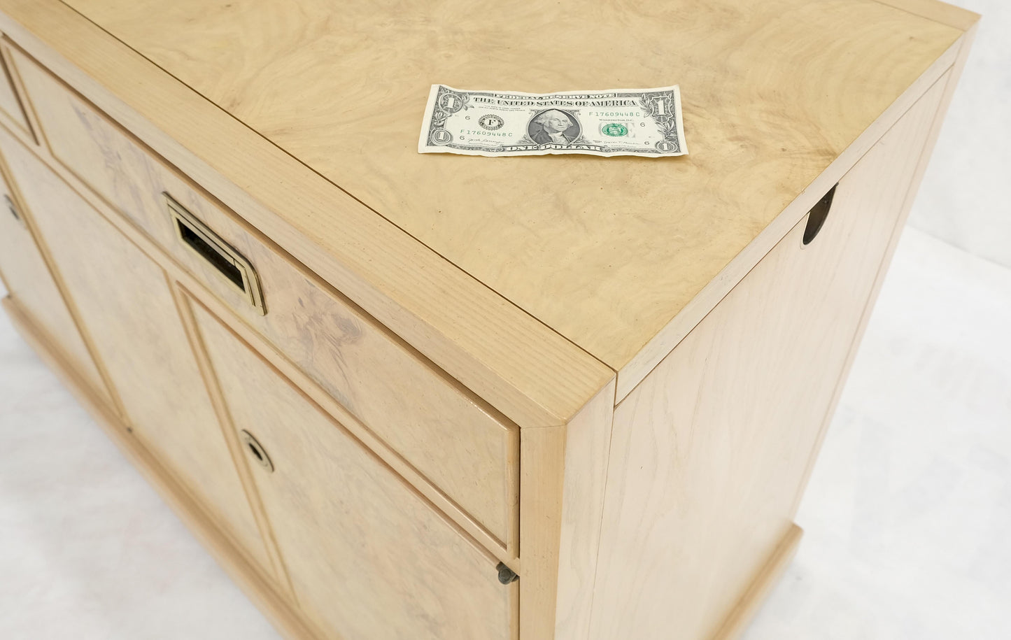 EstablishedLines White Wash Pickled Burl Wood Expandable Liquor Cabinet on Wheels Campaign Pulls