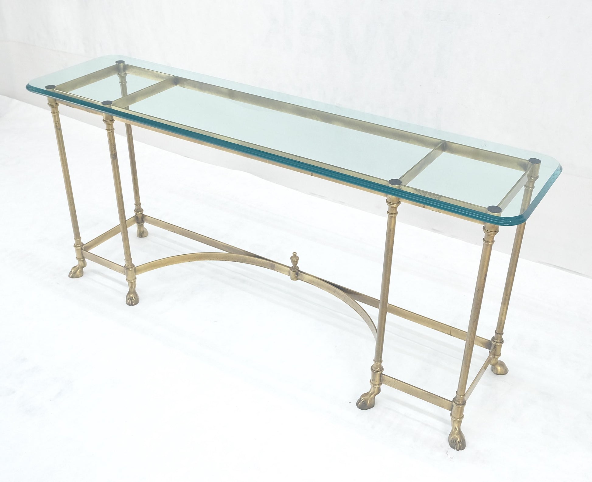 EstablishedLines Italian Hoof Feet Brass Frame Base 3/4" Glass Top Console Hall Table