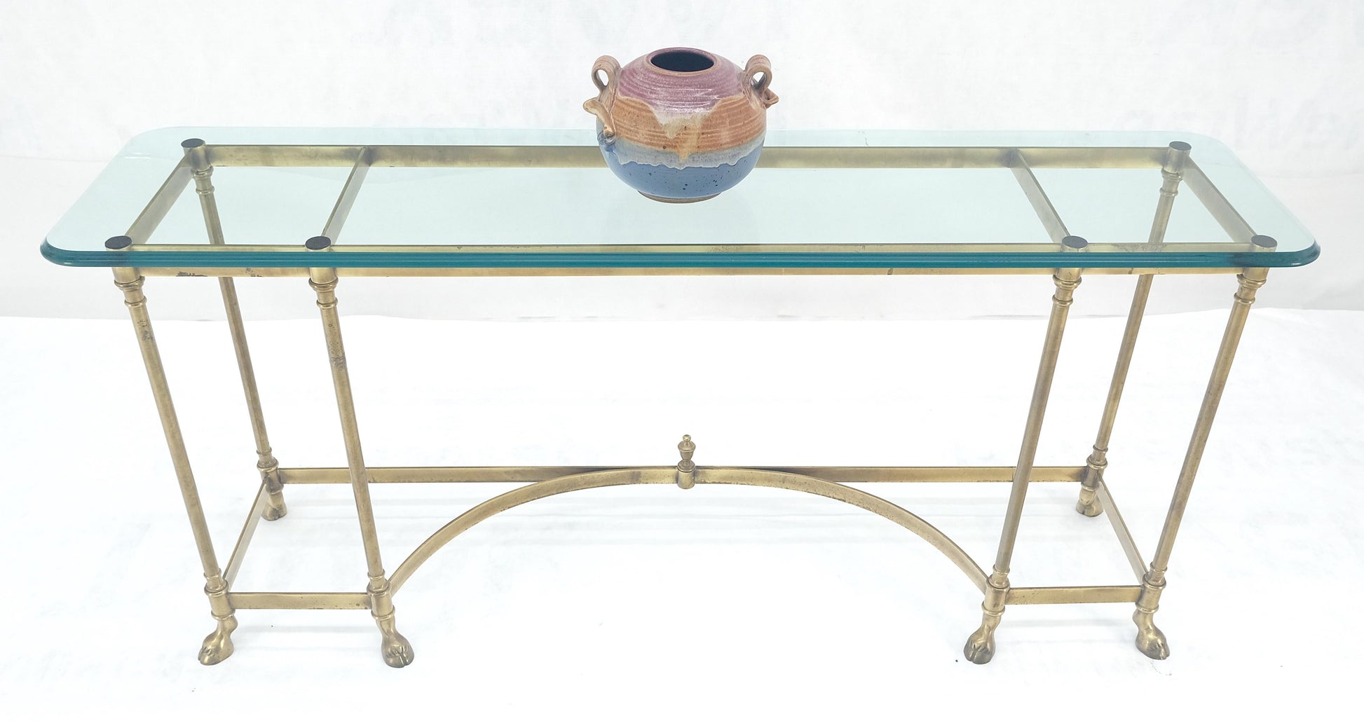 EstablishedLines Italian Hoof Feet Brass Frame Base 3/4" Glass Top Console Hall Table