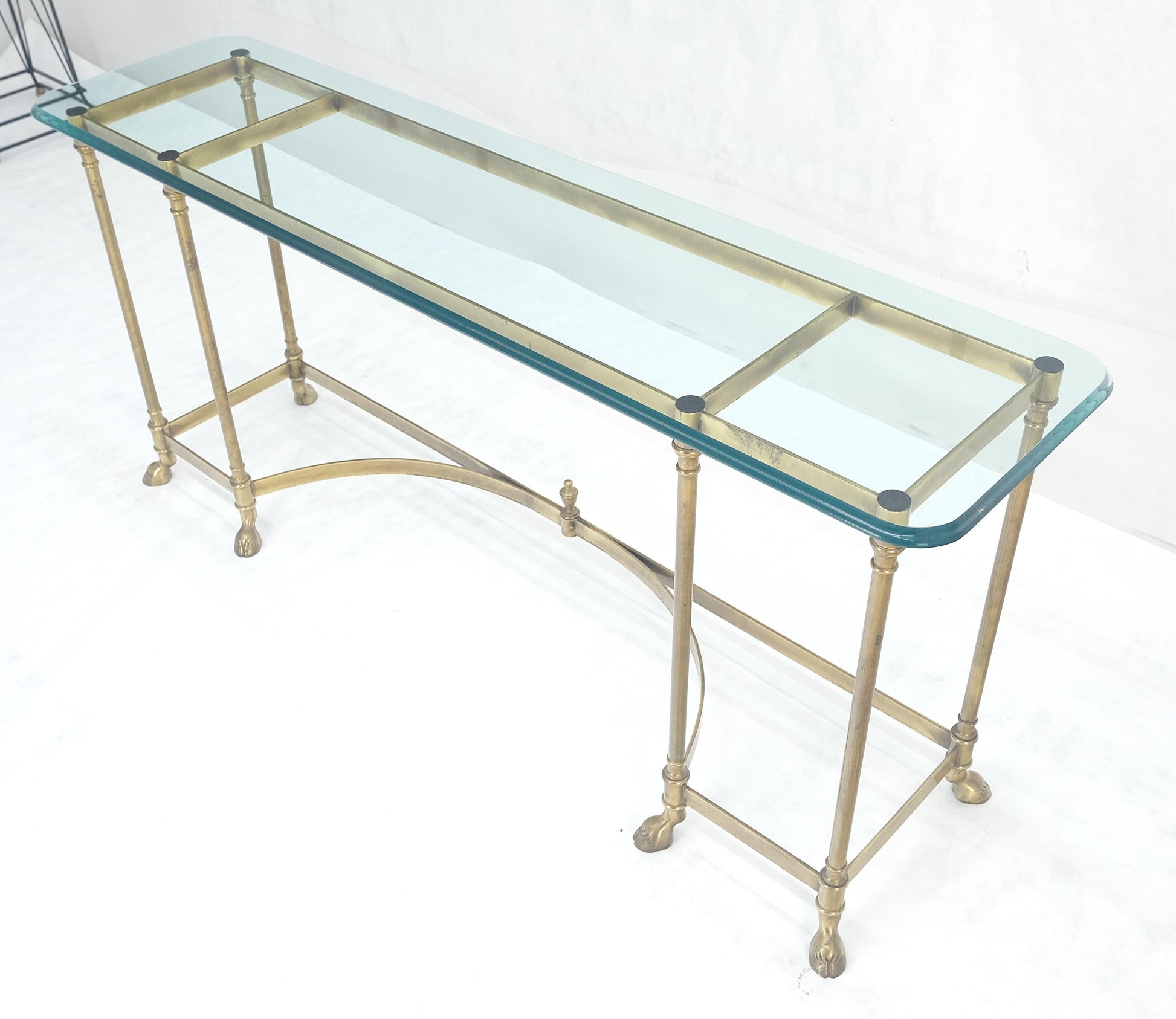 EstablishedLines Italian Hoof Feet Brass Frame Base 3/4" Glass Top Console Hall Table