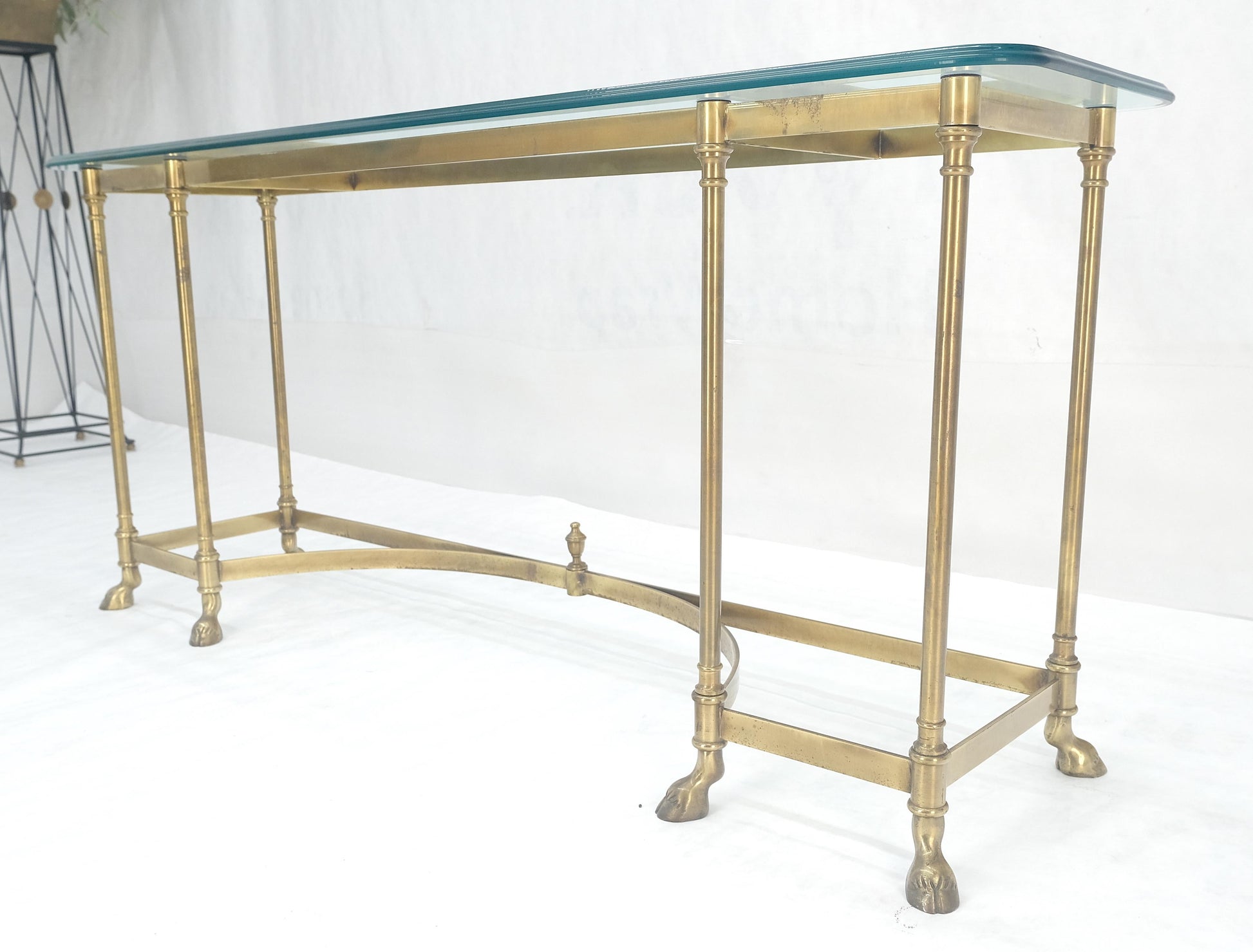 EstablishedLines Italian Hoof Feet Brass Frame Base 3/4" Glass Top Console Hall Table