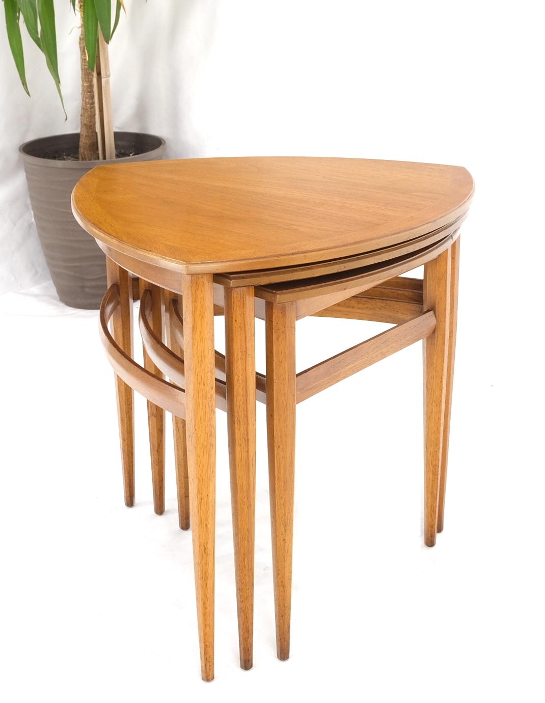 EstablishedLines Set of Mid-Century Modern Three Rounded Triangle Shape Nesting Stacking Tables