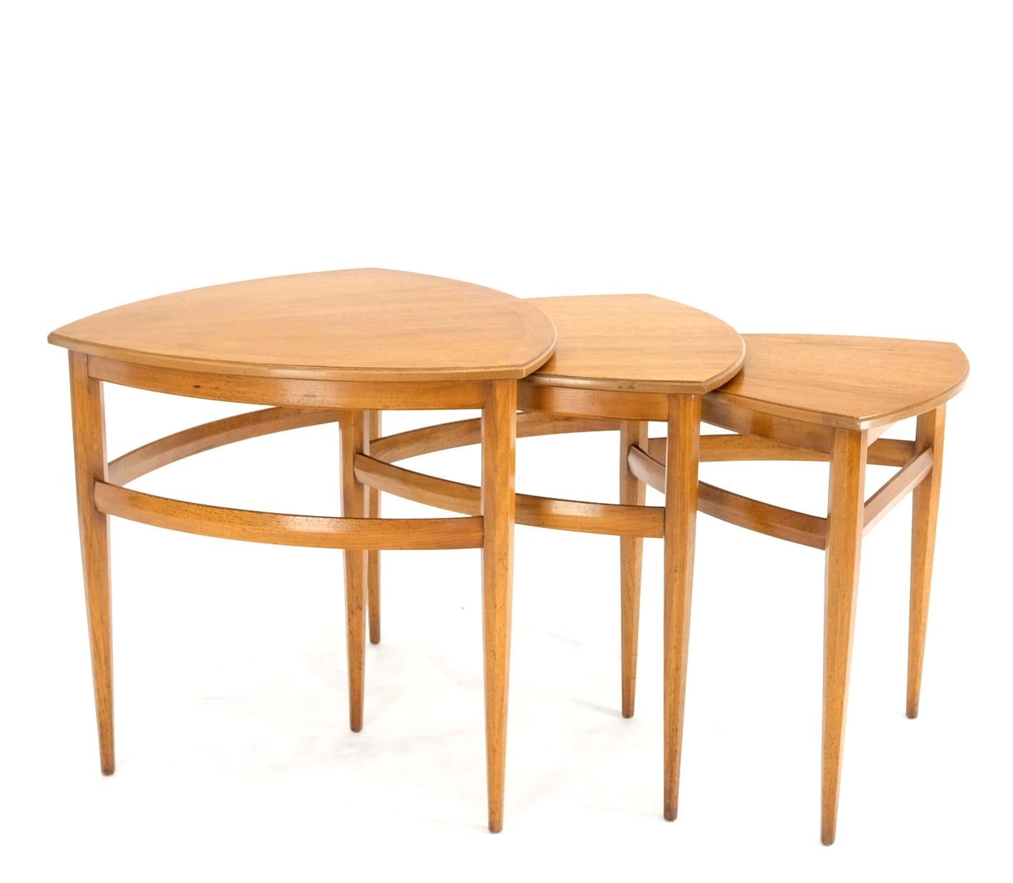 EstablishedLines Set of Mid-Century Modern Three Rounded Triangle Shape Nesting Stacking Tables