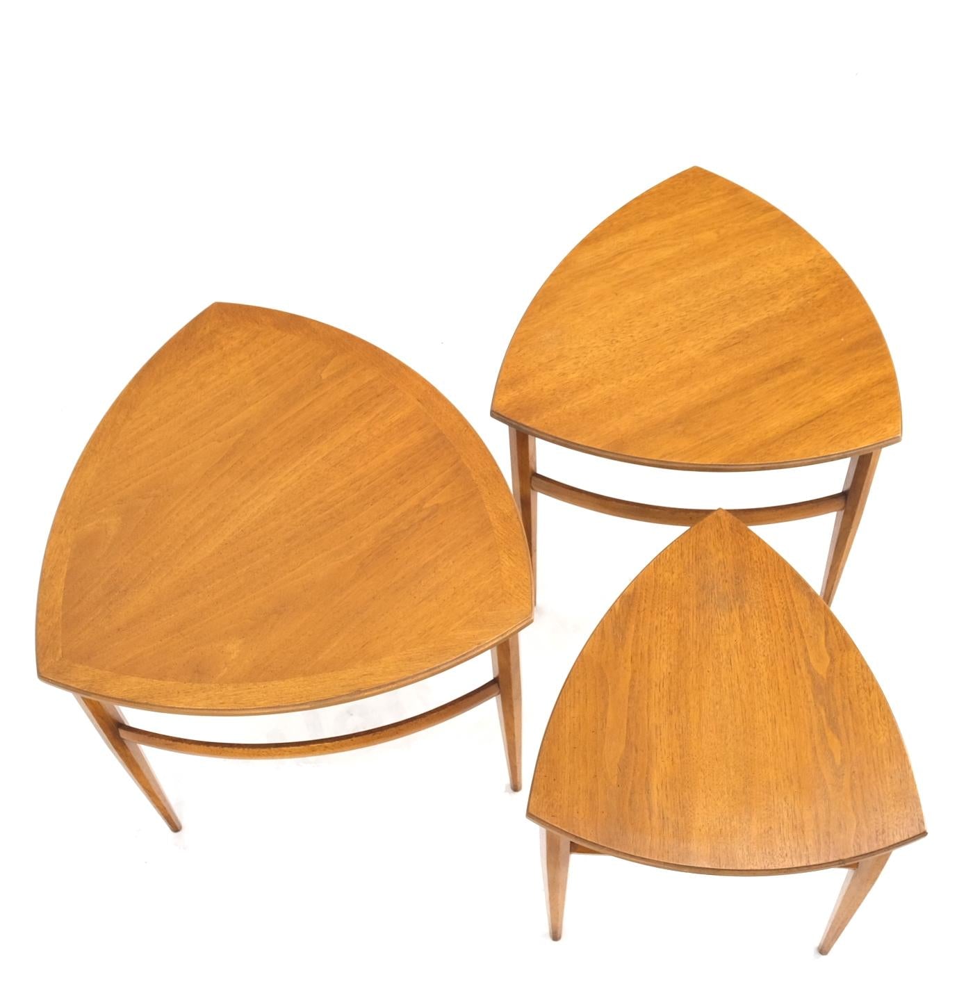 EstablishedLines Set of Mid-Century Modern Three Rounded Triangle Shape Nesting Stacking Tables