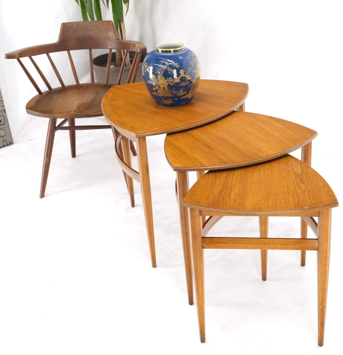 EstablishedLines Set of Mid-Century Modern Three Rounded Triangle Shape Nesting Stacking Tables