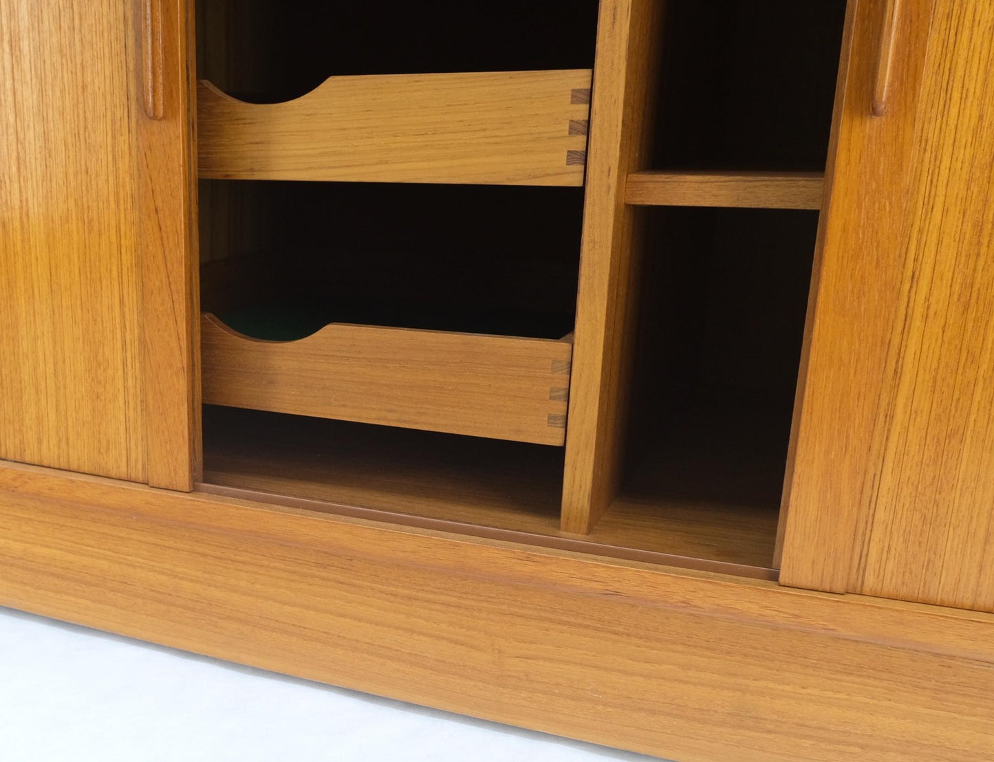 EstablishedLines Danish Mid-Century Modern Teak Credenza Tambour Doors Hutch Mint
